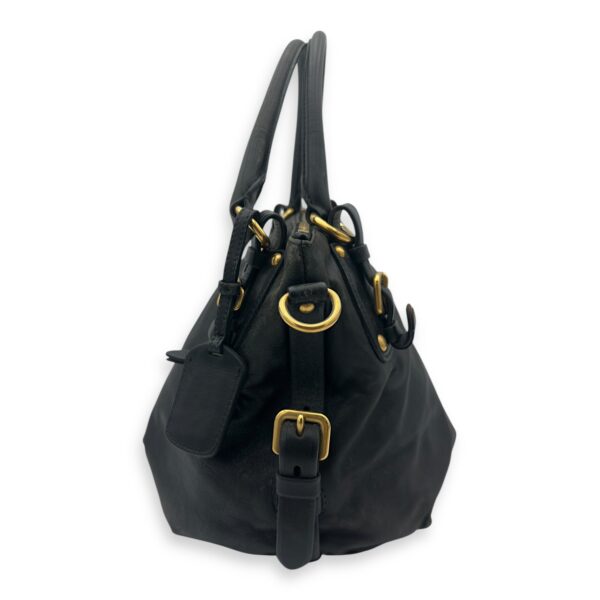 Logo Top Handle Bag Black in Calfskin, Gold hardware - Image 4