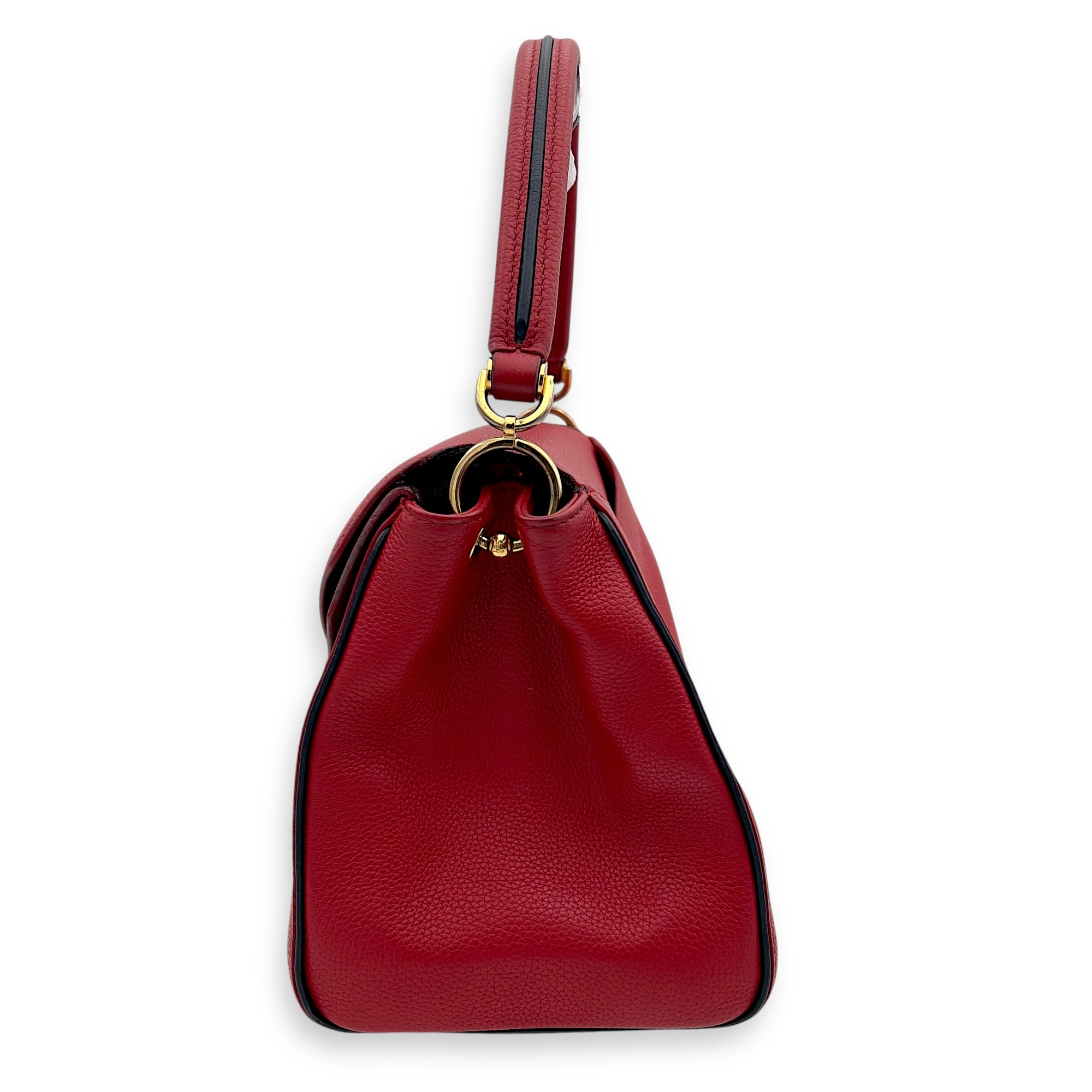 Double V Top Handle Bag Red in Calfskin, Gold hardware - Image 8