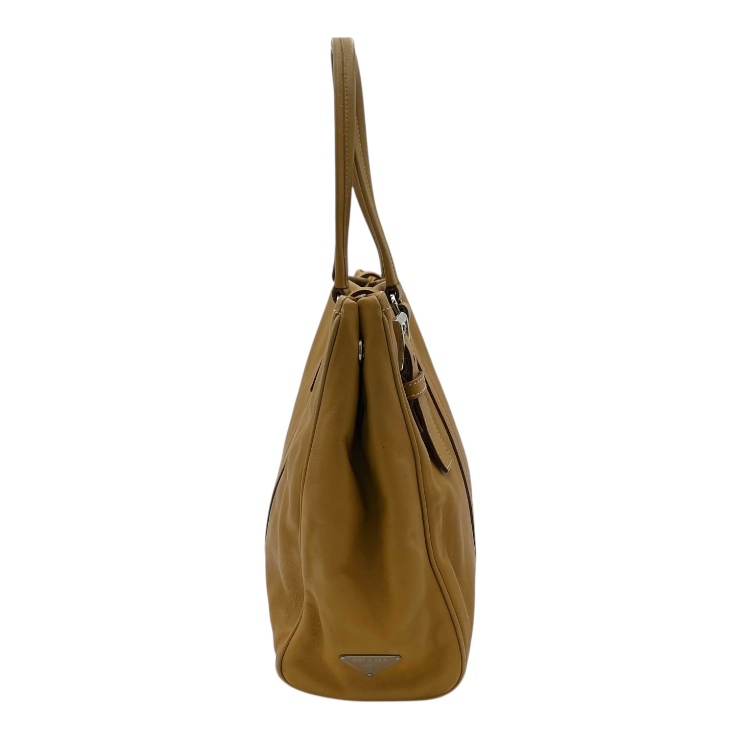 Buckle Yellow Shoulder Bag in Calfskin, Silver hardware - Image 4