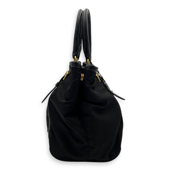 Logo Black Top Handle Bag in Nylon, Gold hardware - Image 4