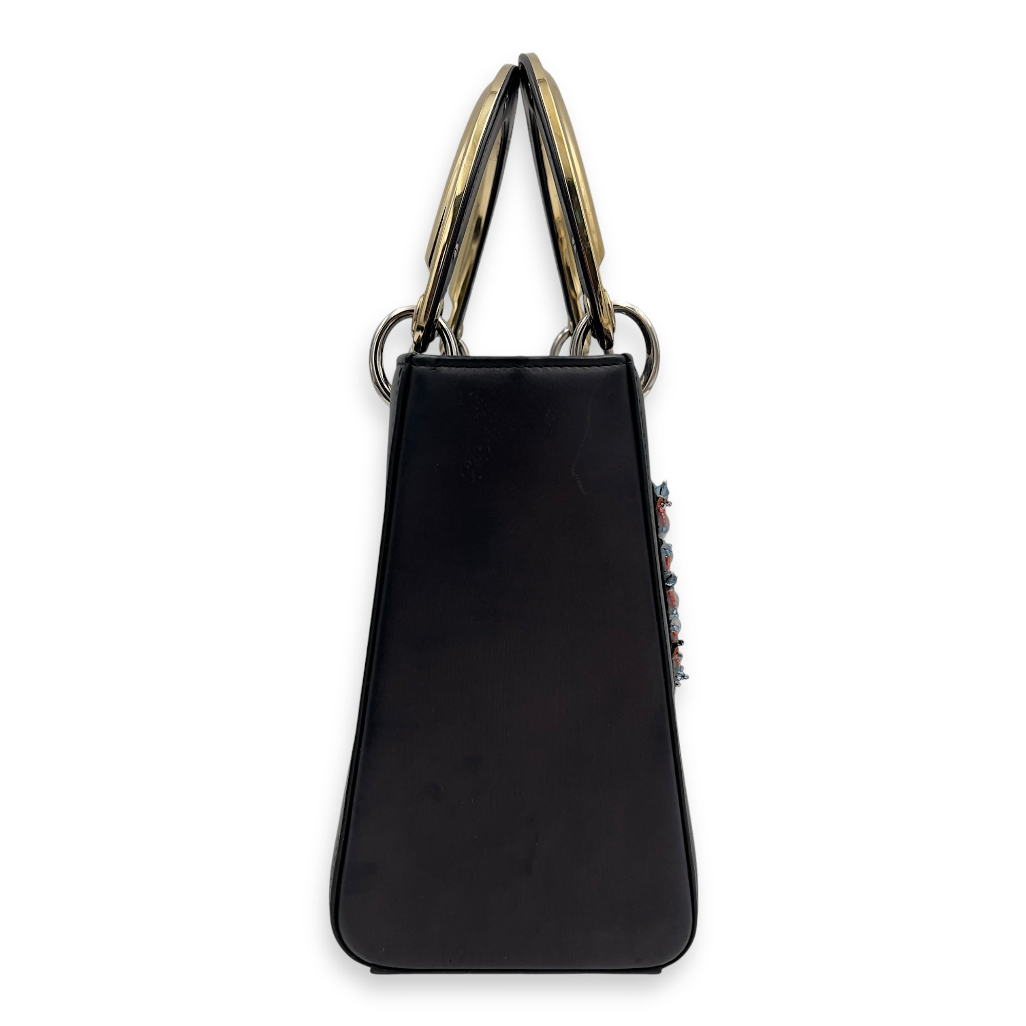 Lady Dior Top Handle Bag Small Black in Calfskin, Silver hardware - Image 4