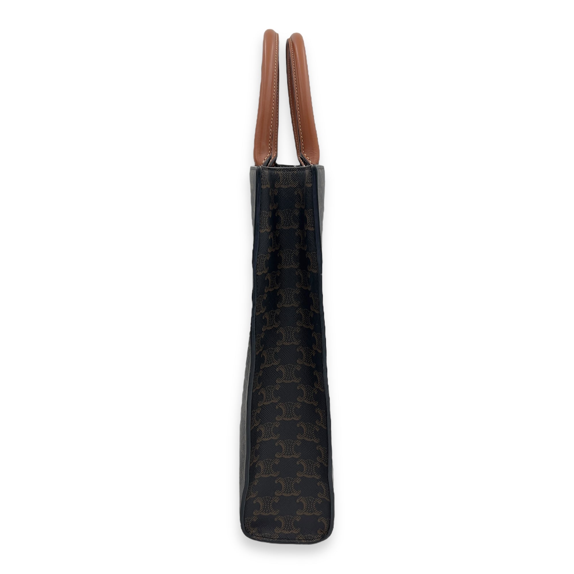 Cabas Triomphe Vertical Brown Top Handle Bag in Coated Canvas, Gold hardware - Image 4