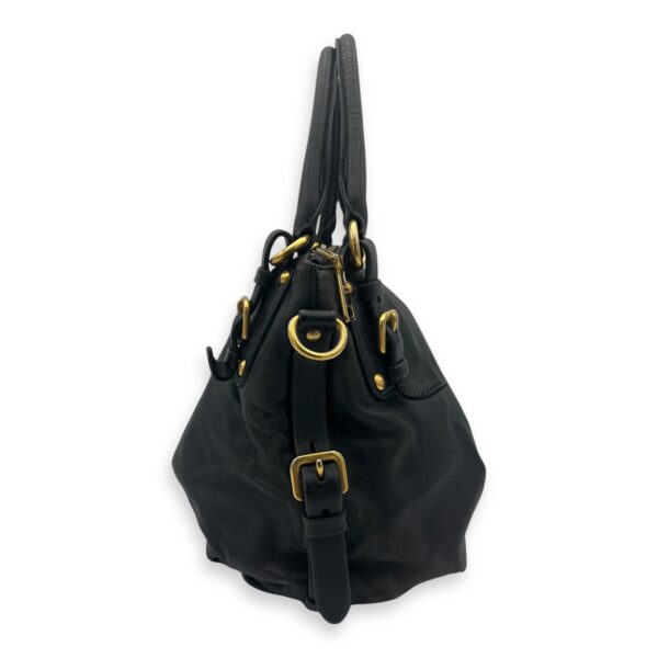 Logo Top Handle Bag Black in Calfskin, Gold hardware - Image 9