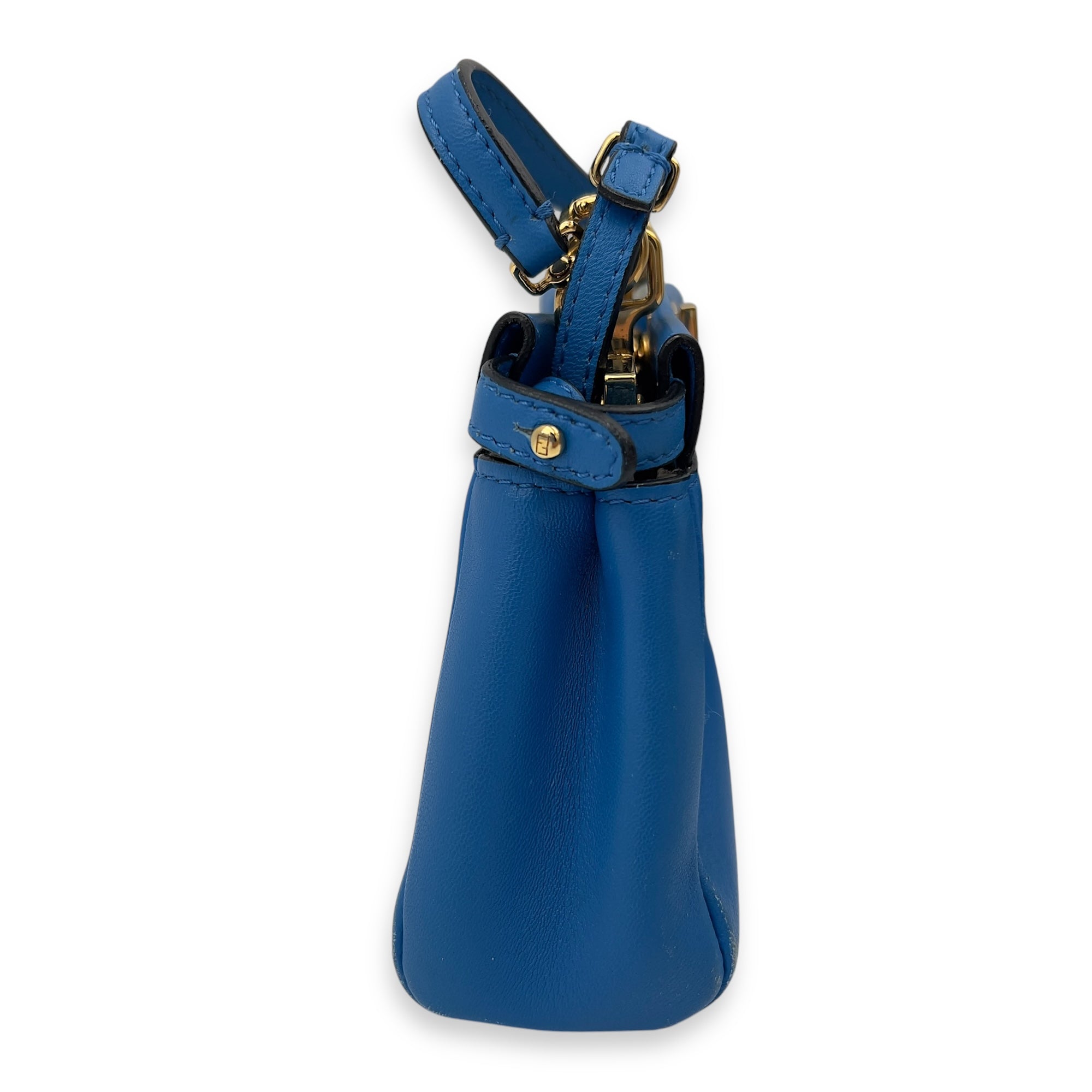 Peekaboo Top Handle Bag Micro Blue in Calfskin , Gold Hardware - Image 5