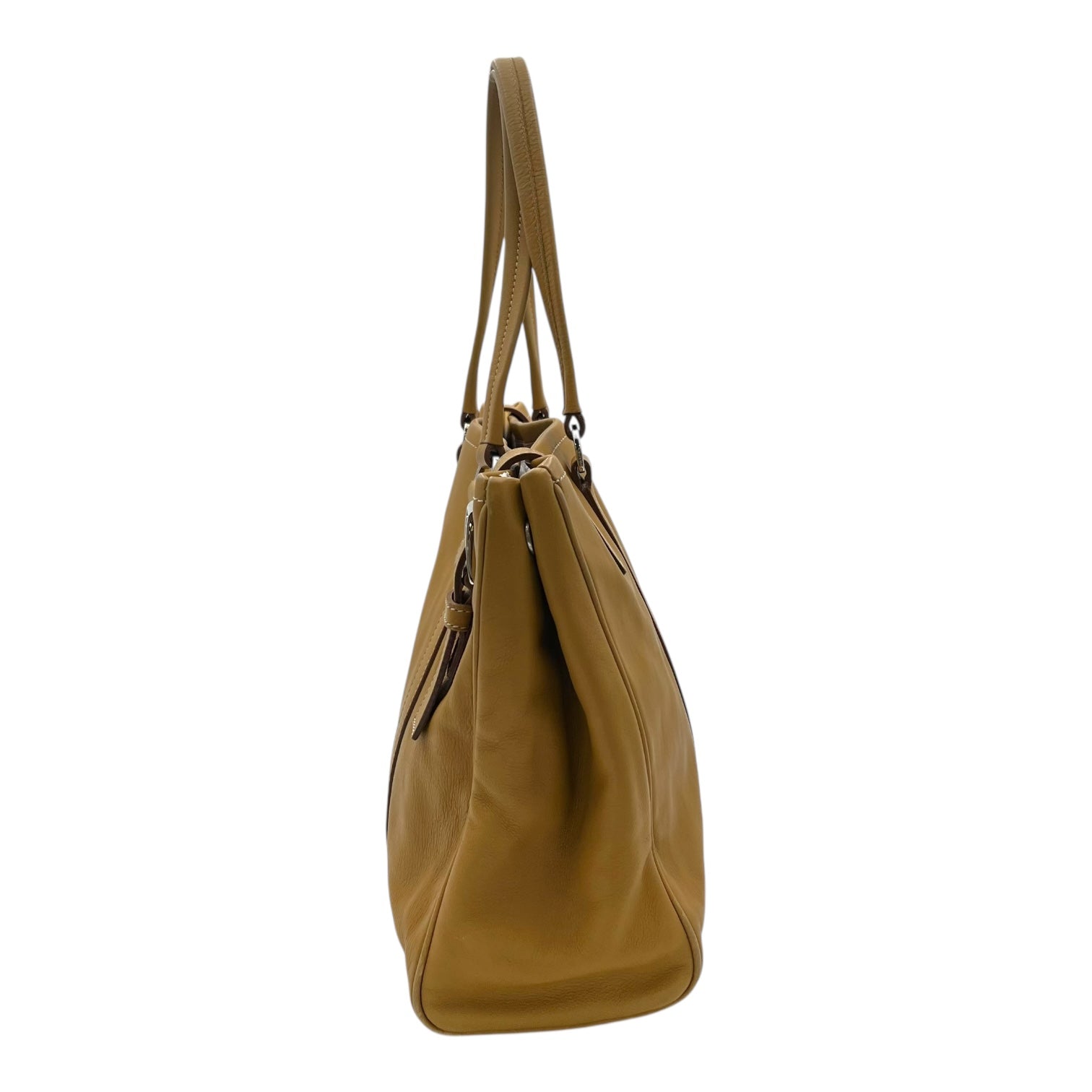 Buckle Yellow Shoulder Bag in Calfskin, Silver hardware - Image 5