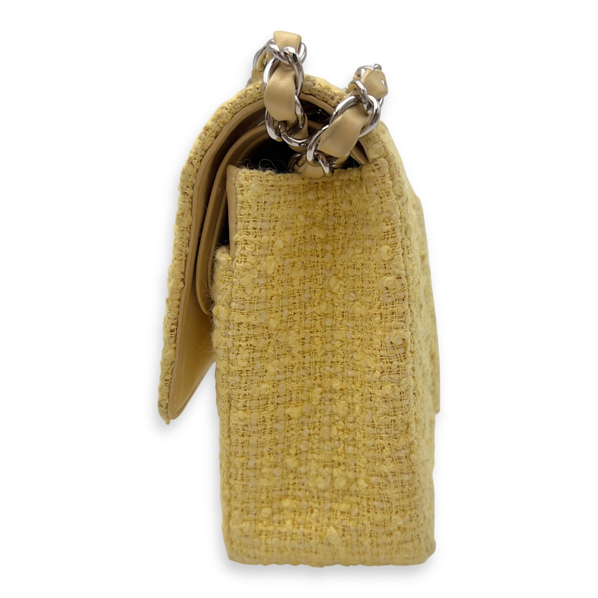 Classic Shoulder Bag Yellow in Tweed, Silver hardware - Image 6