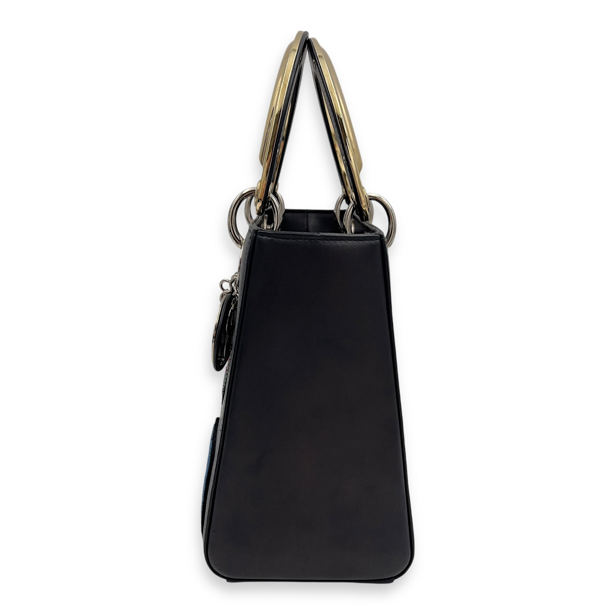 Lady Dior Top Handle Bag Small Black in Calfskin, Silver hardware - Image 5