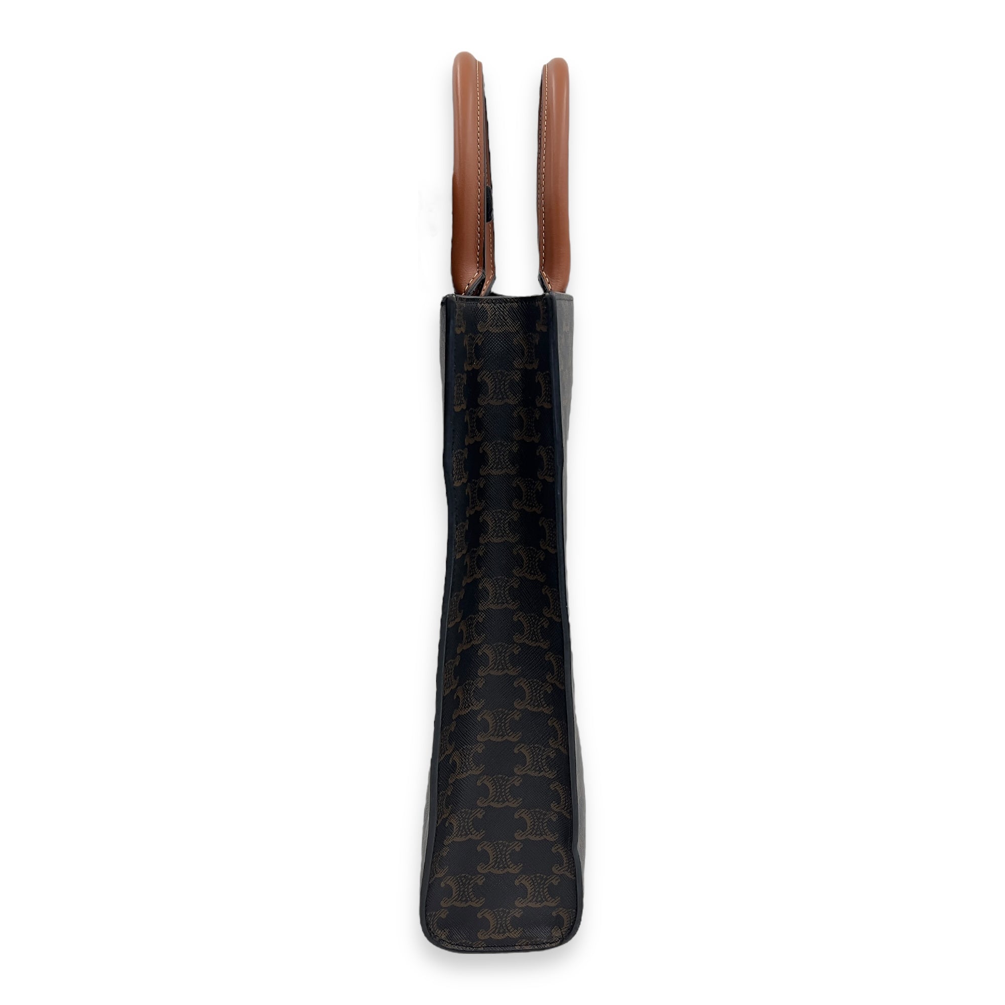 Cabas Triomphe Vertical Brown Top Handle Bag in Coated Canvas, Gold hardware - Image 5