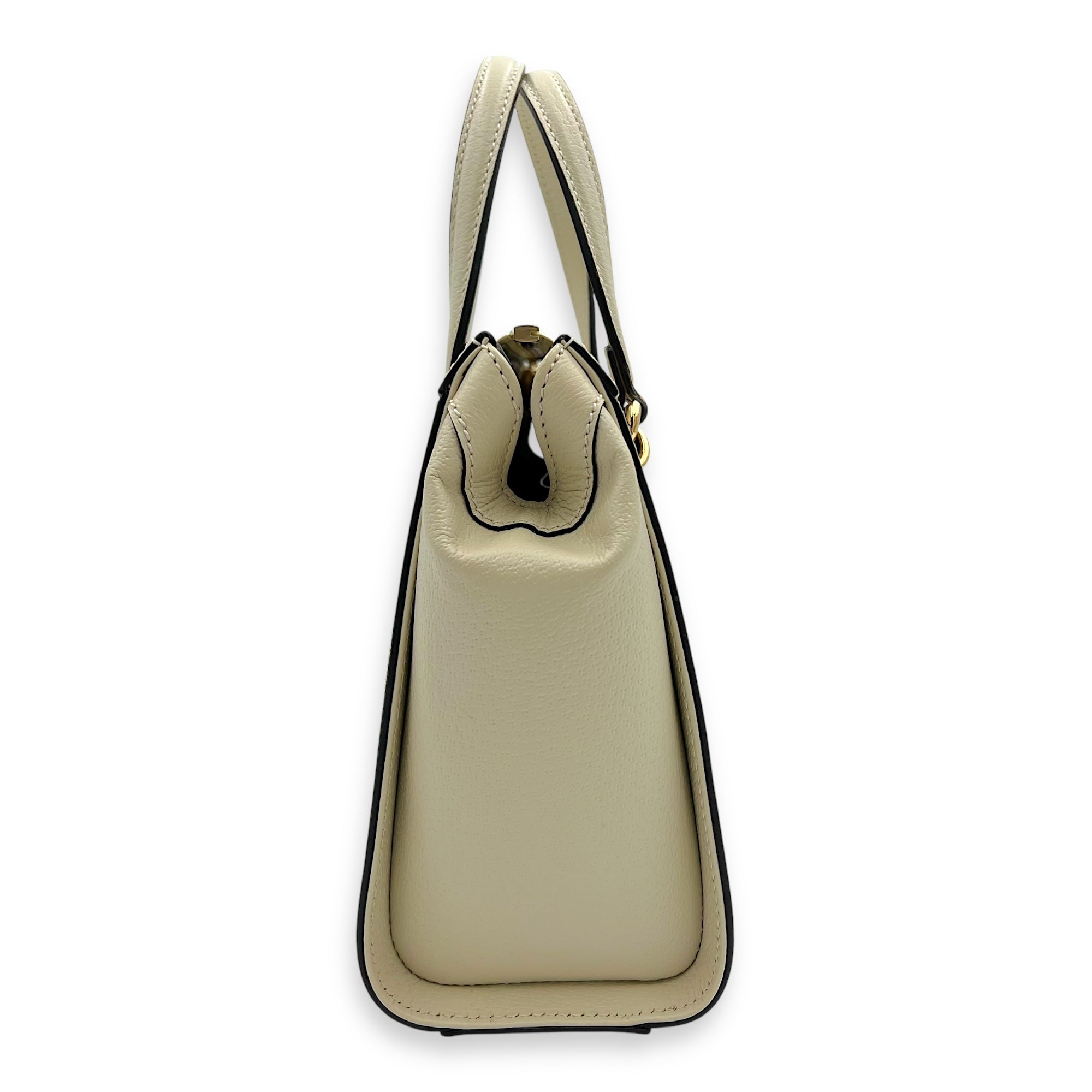 Ophidia Top Handle Bag White in Calfskin, Gold hardware - Image 5