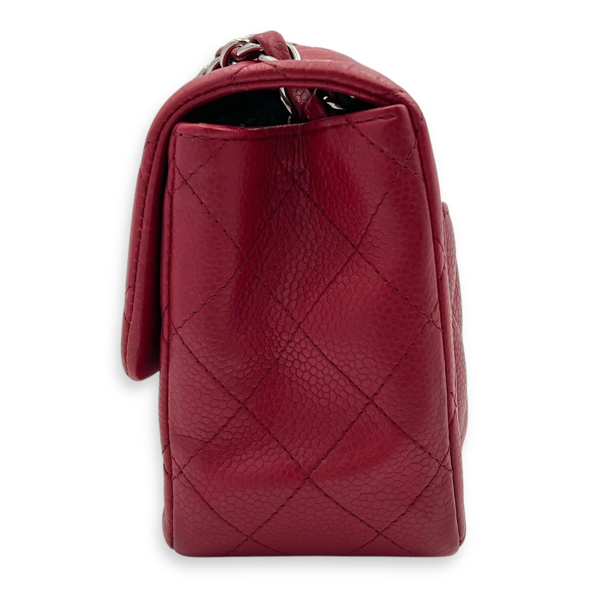 CC Mini Square Shoulder Bag Red in Caviar Leather, Silver hardware - Image 5