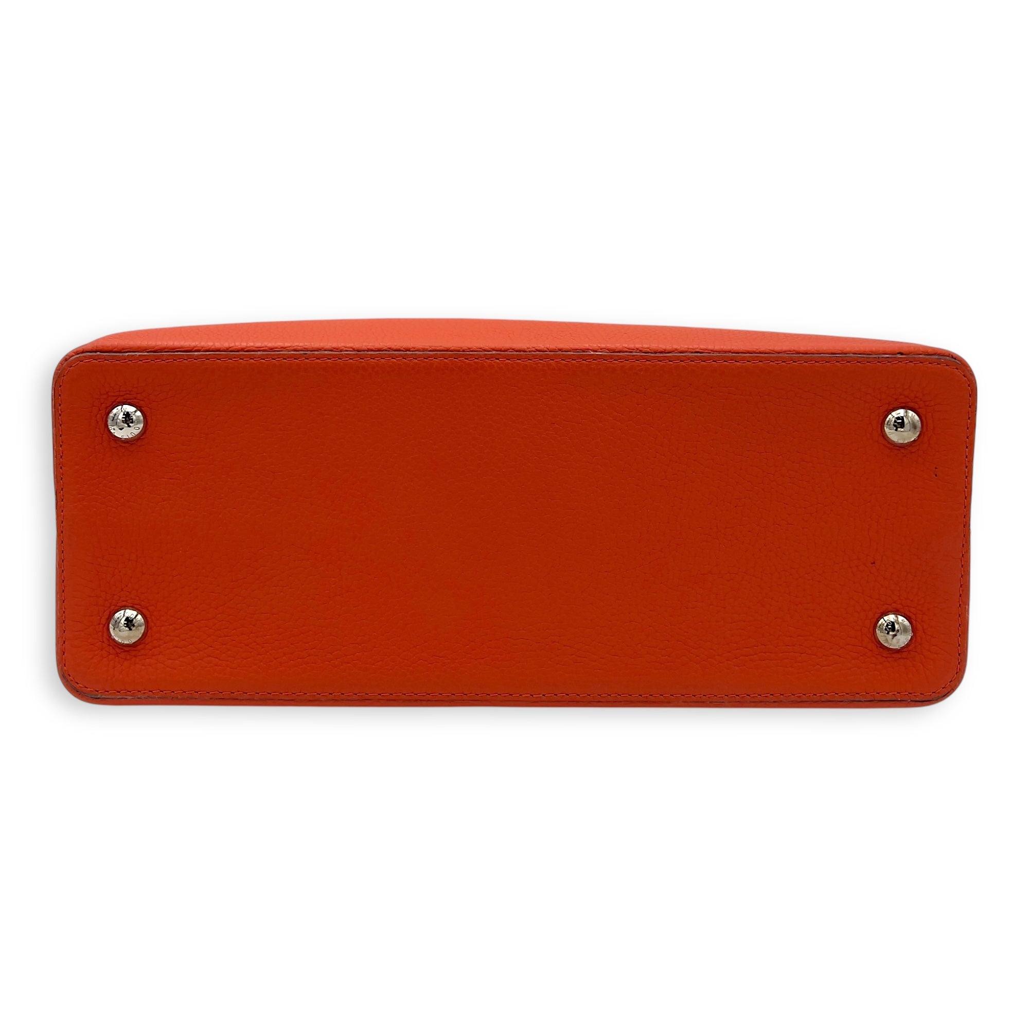 Capucines MM Clementine Top Handle Bag in Taurillon Leather, Light Gold hardware - Image 6