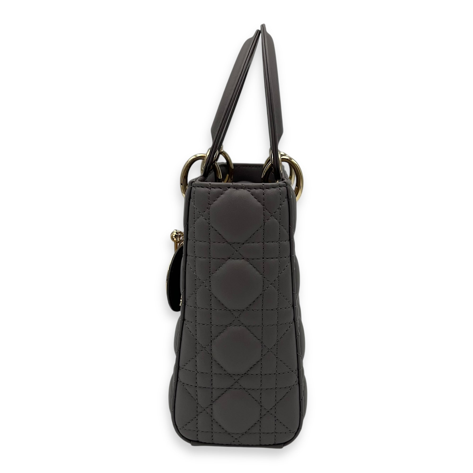 Lady Dior Small Grey Top Handle Bag in Lambskin, Gold hardware - Image 5