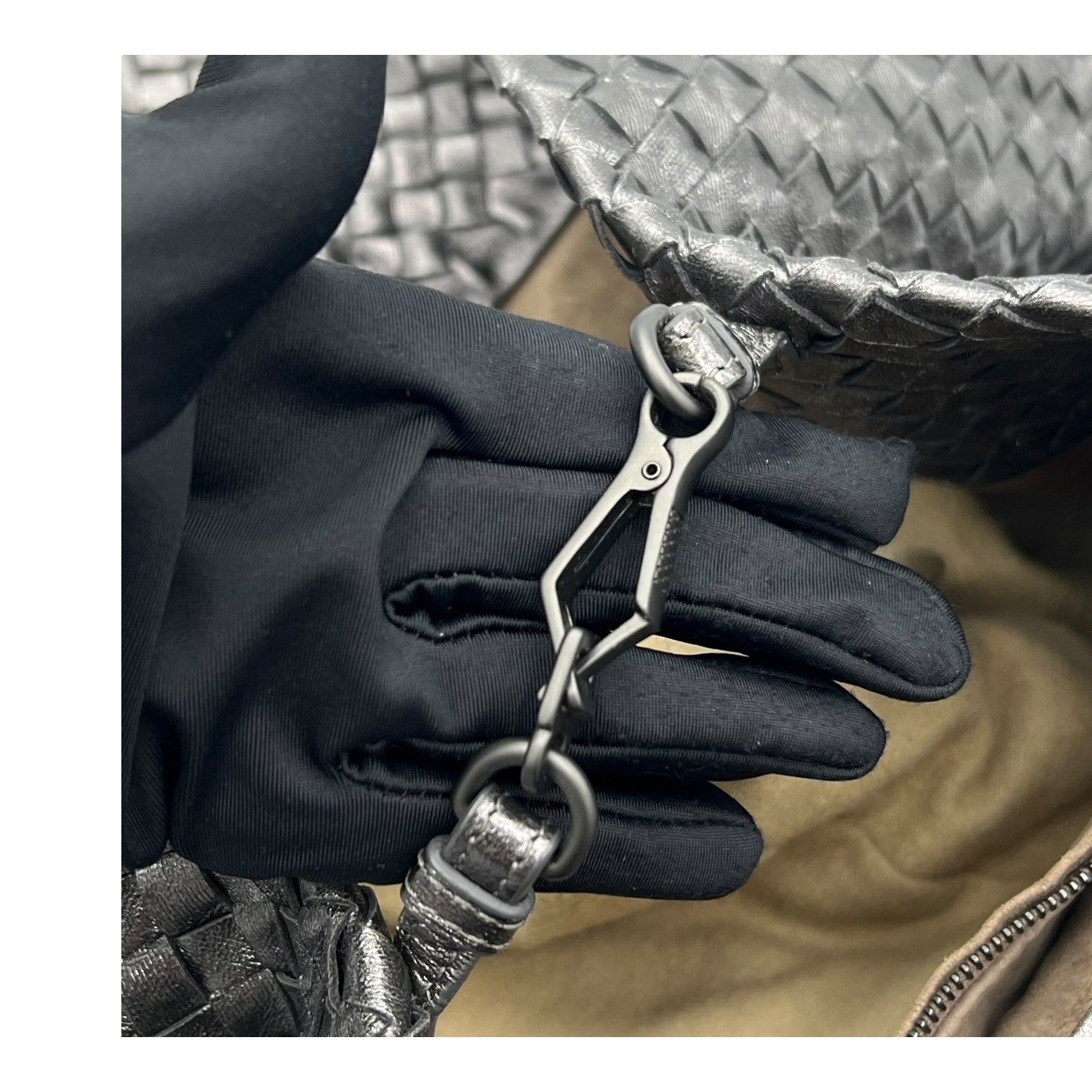 Intrecciato Shoulder Bag Metallic Grey in Calfskin, Gunmetal hardware - Image 8