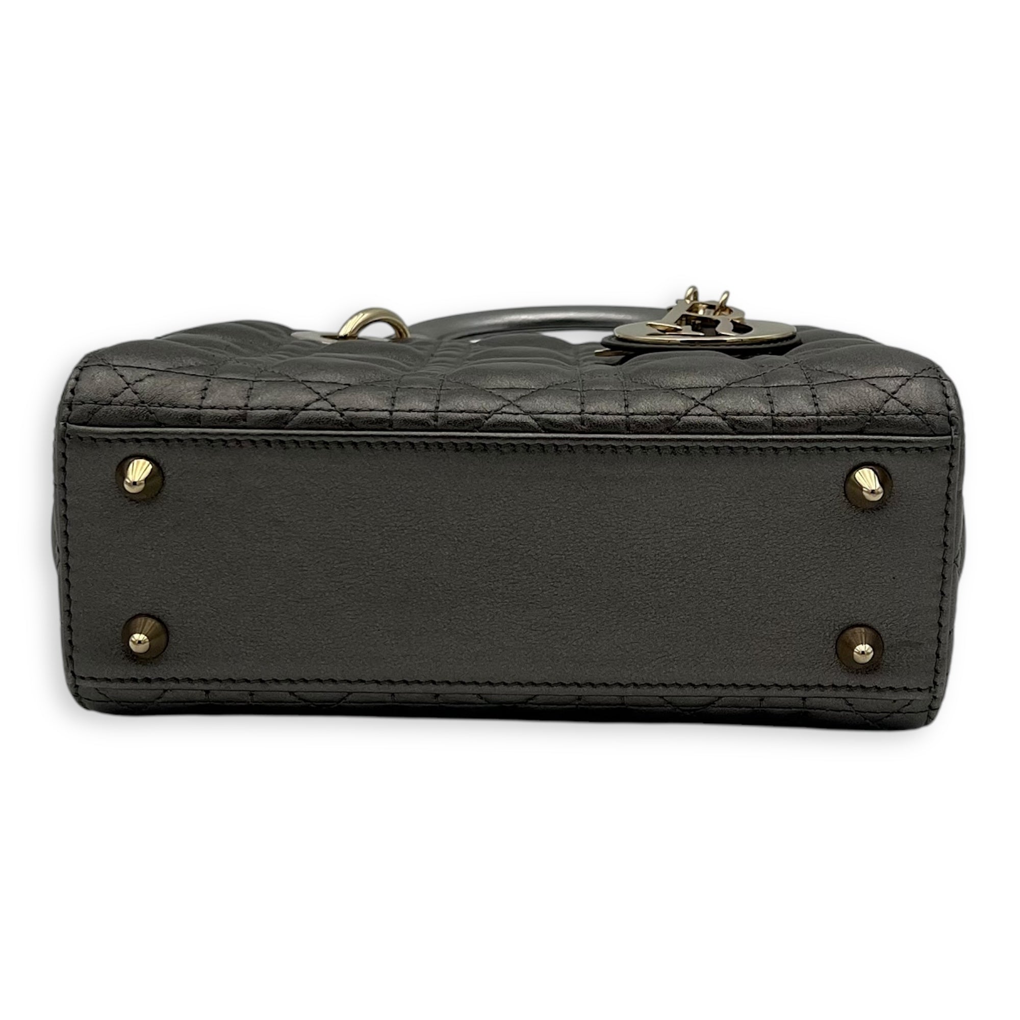 Lady Dior Small Grey Top Handle Bag in Calfskin, Gold hardware - Image 6