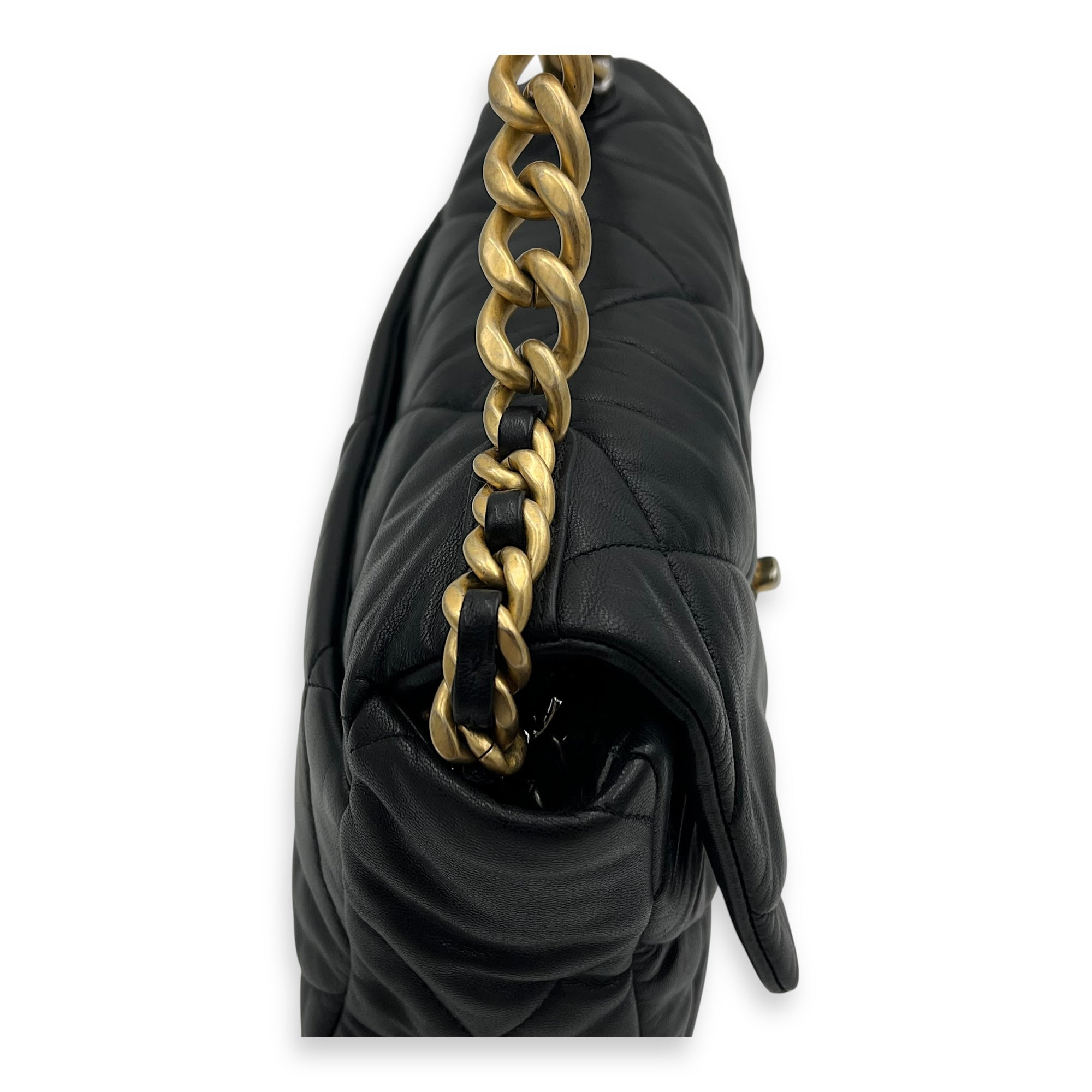 C19 Large Black Shoulder Bag in Goat Leather, Mixed hardware - Image 9