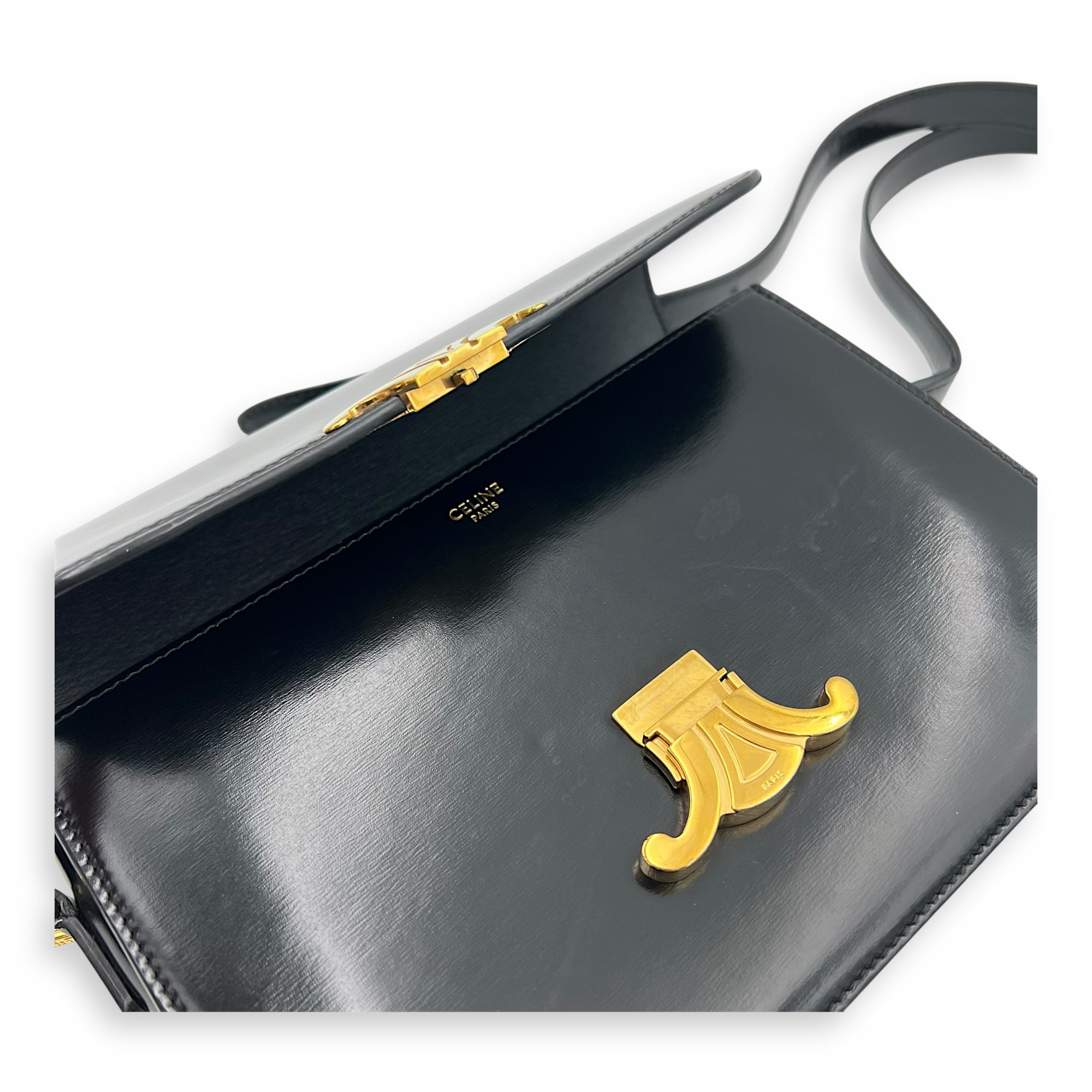 Triomphe Classique Black Shoulder Bag in Calfskin, Gold hardware - Image 8
