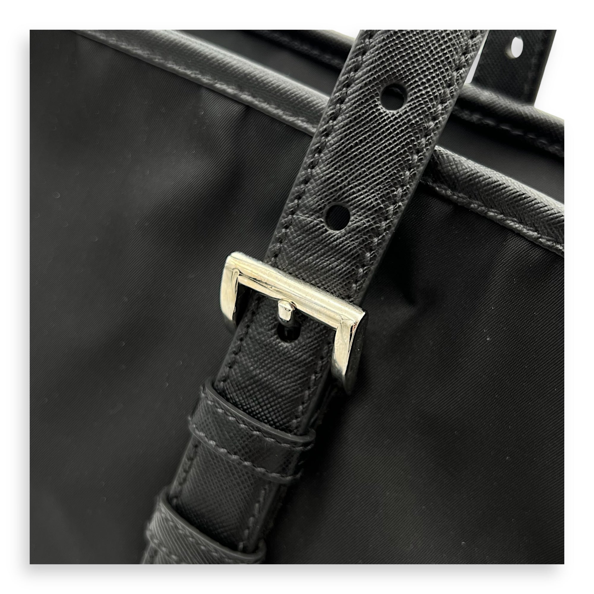 Re-Nylon Top Handle Bag Black in Nylon, Silver hardware - Image 10