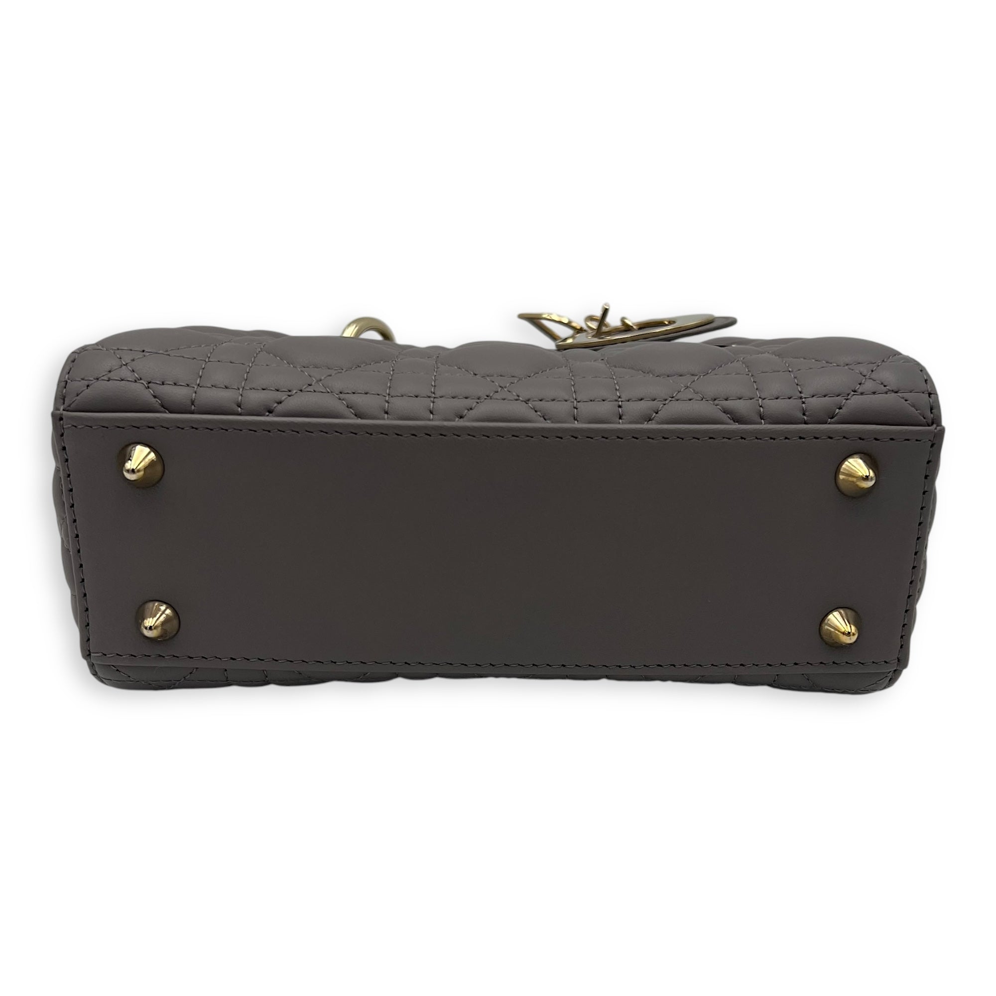 Lady Dior Small Grey Top Handle Bag in Lambskin, Gold hardware - Image 6