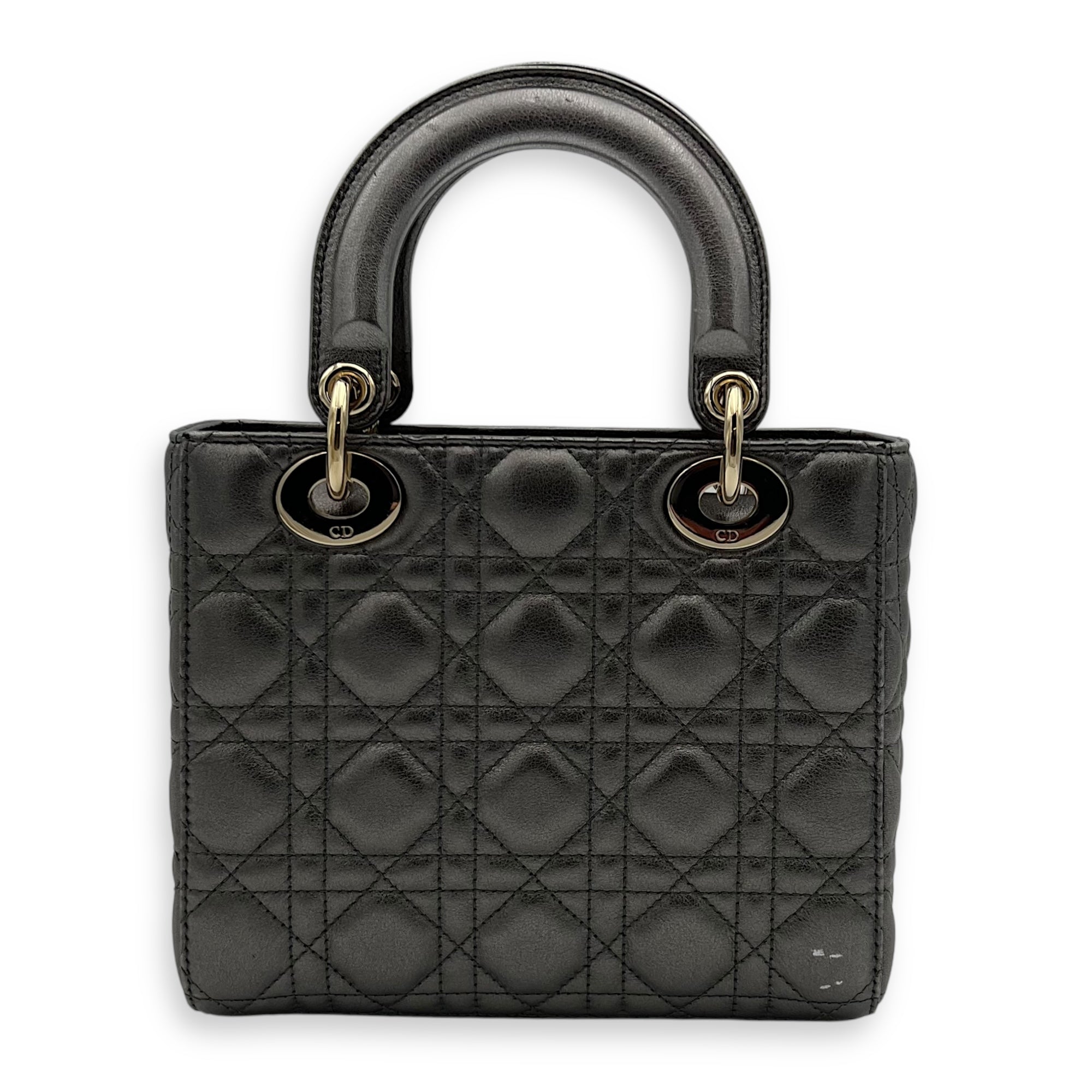 Lady Dior Small Grey Top Handle Bag in Calfskin, Gold hardware - Image 3
