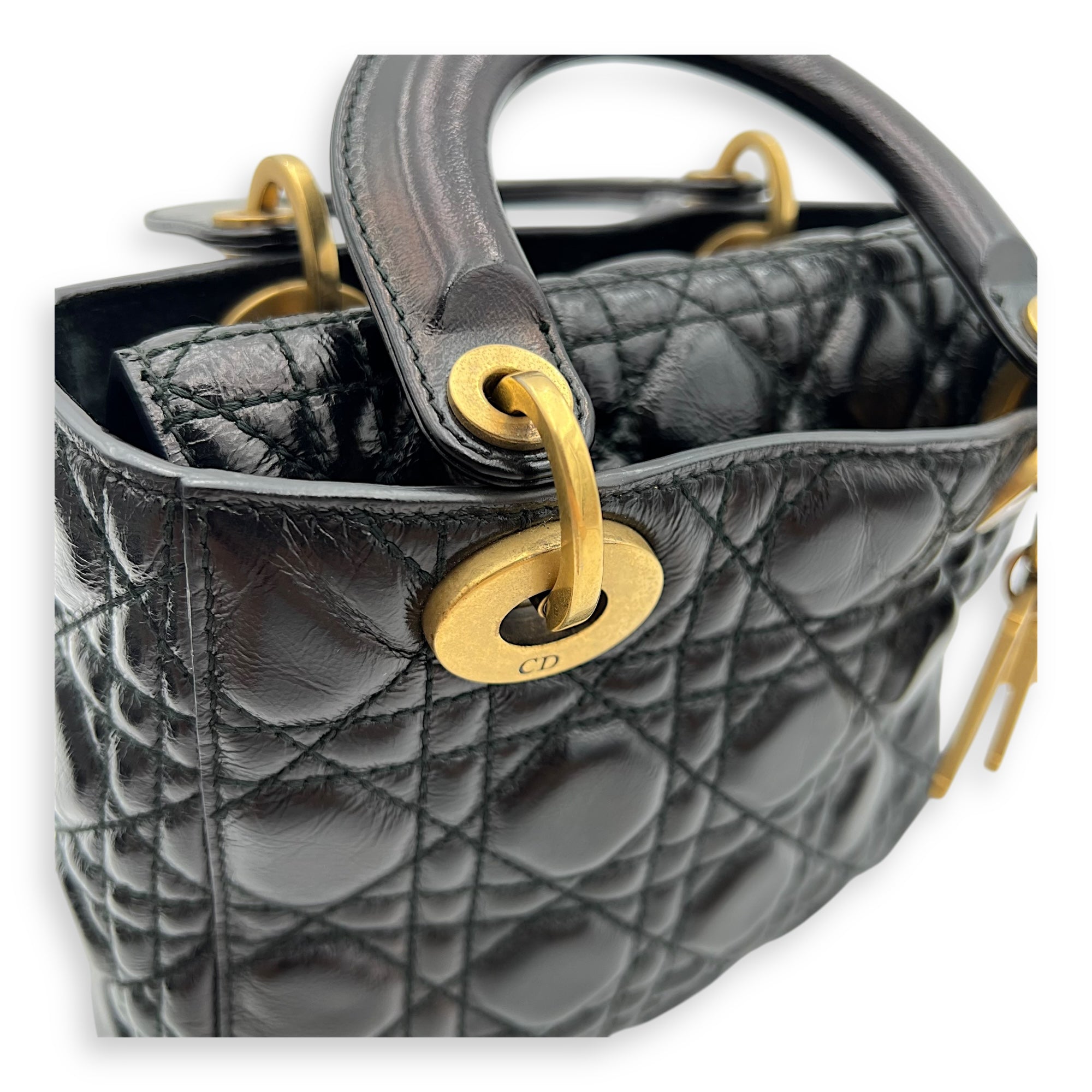 Lady Dior Top Handle Bag Small Black in Calfskin, Gold hardware - Image 9