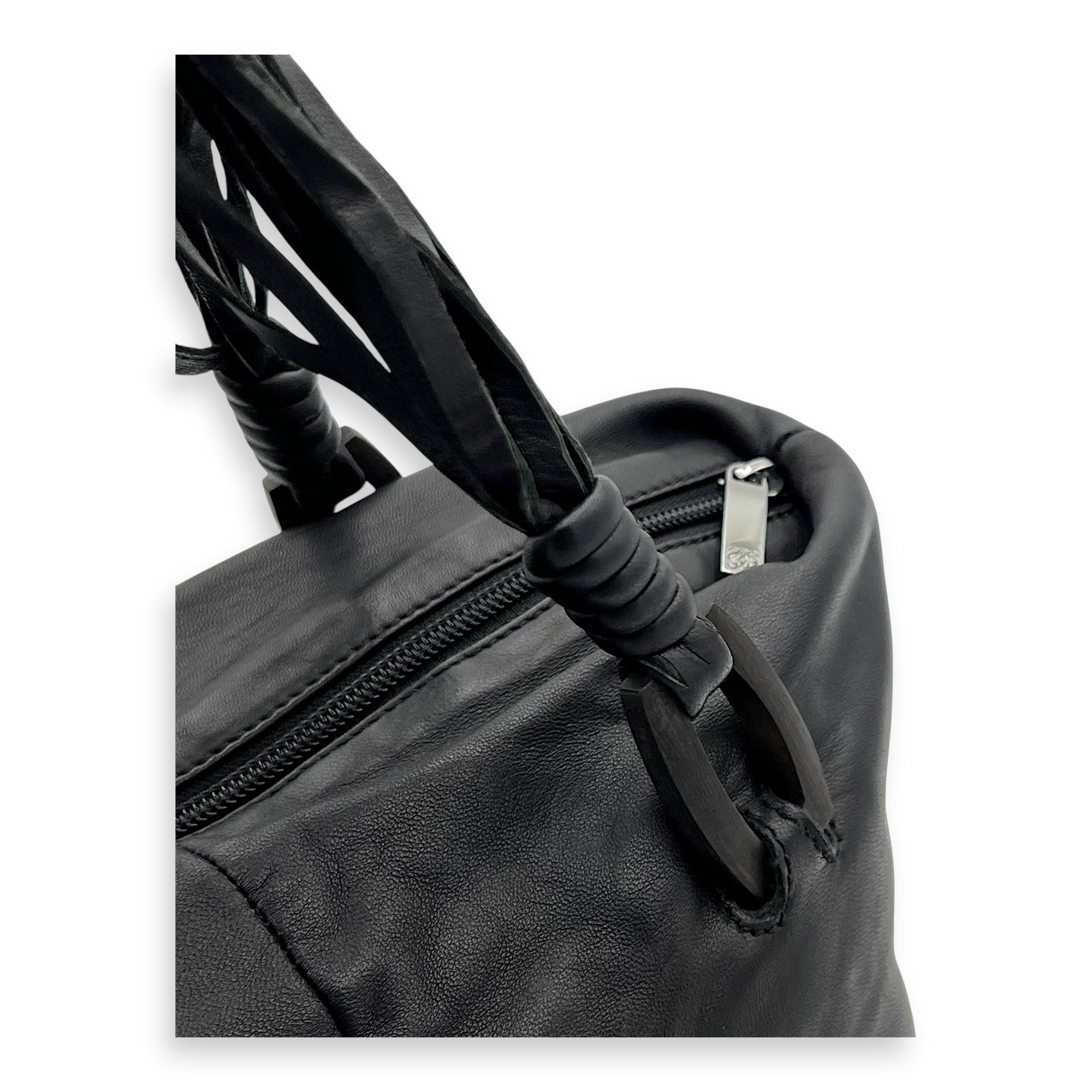 Vintage Top Handle Bag Black in Lambskin, Silver hardware - Image 9