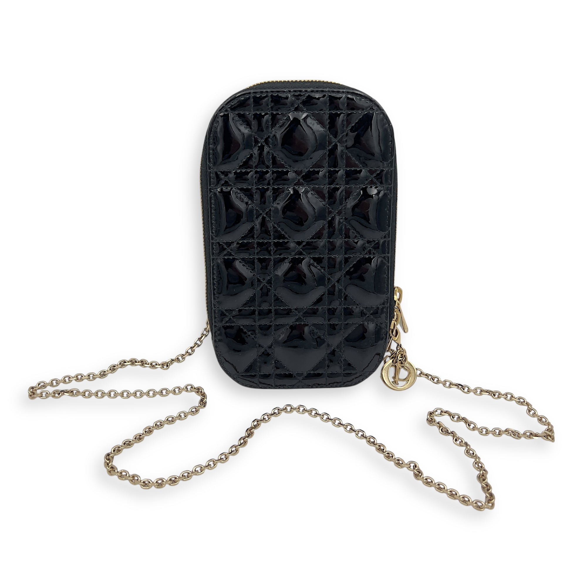 Cannage Top Handle Bag Black in Patent Leather, Gold hardware - Image 7