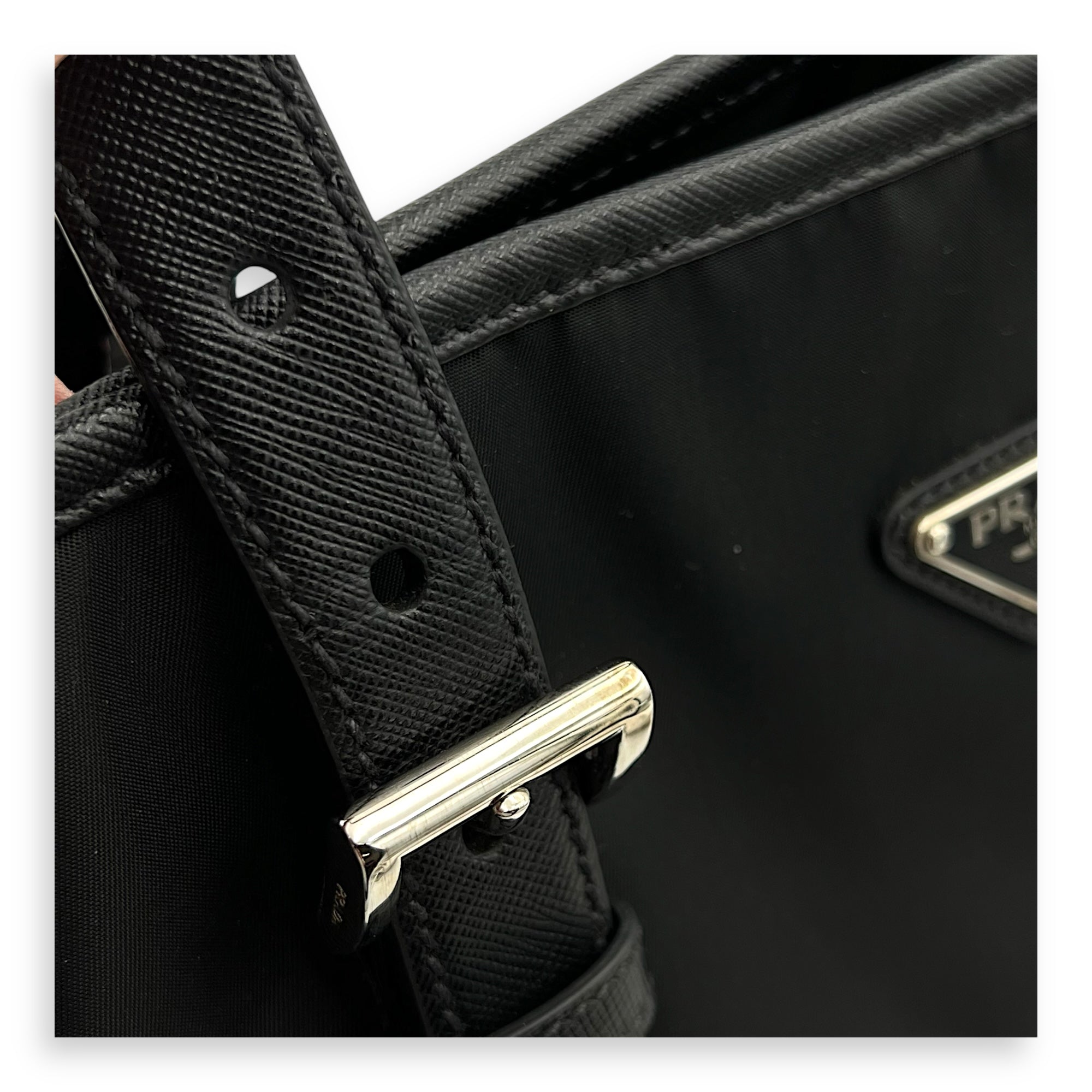 Re-Nylon Top Handle Bag Black in Nylon, Silver hardware - Image 9
