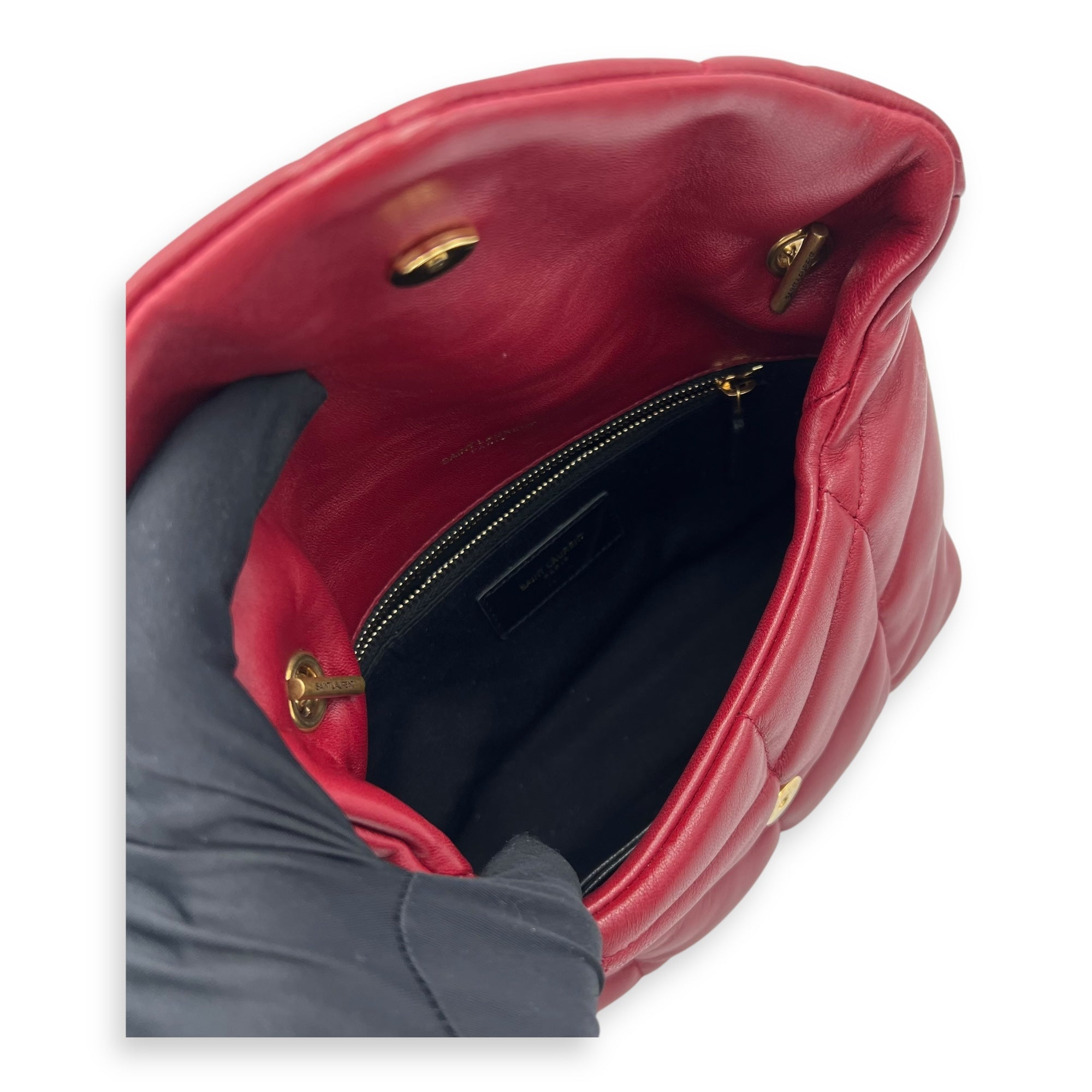 Puffer Mini Red Shoulder Bag in Lambskin, Gold hardware - Image 10