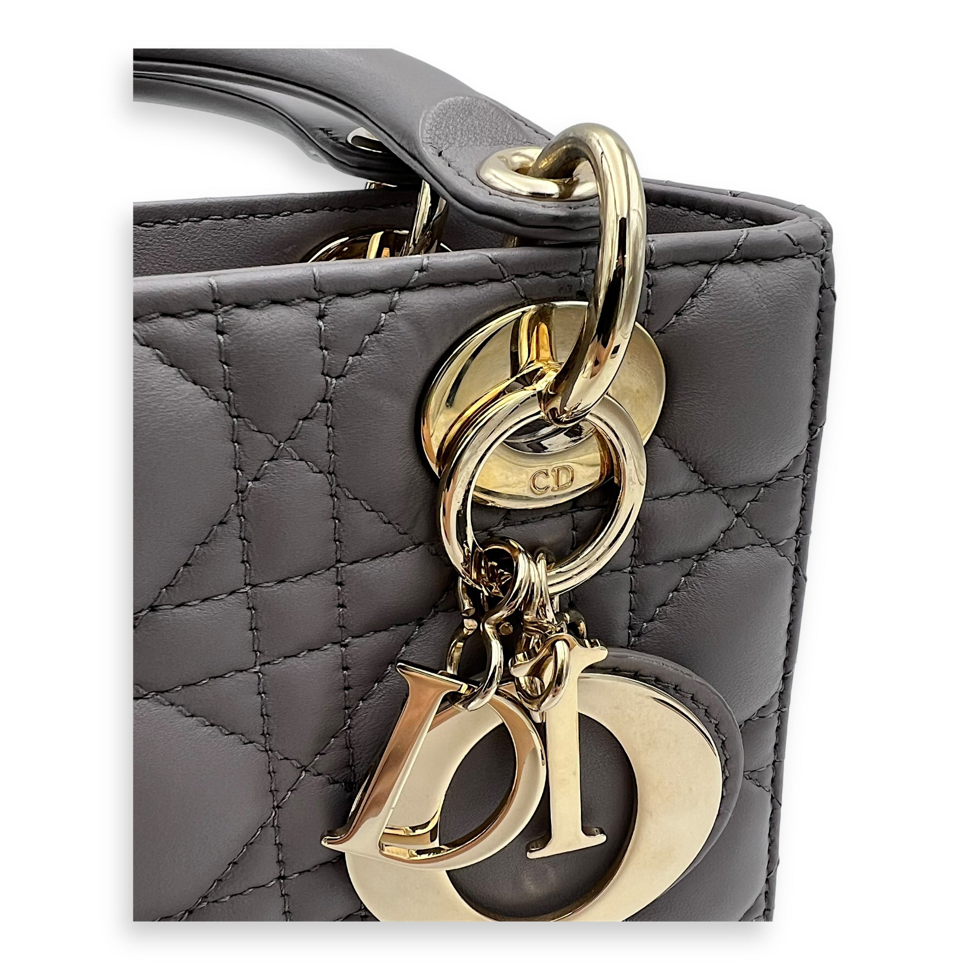 Lady Dior Small Grey Top Handle Bag in Lambskin, Gold hardware - Image 9
