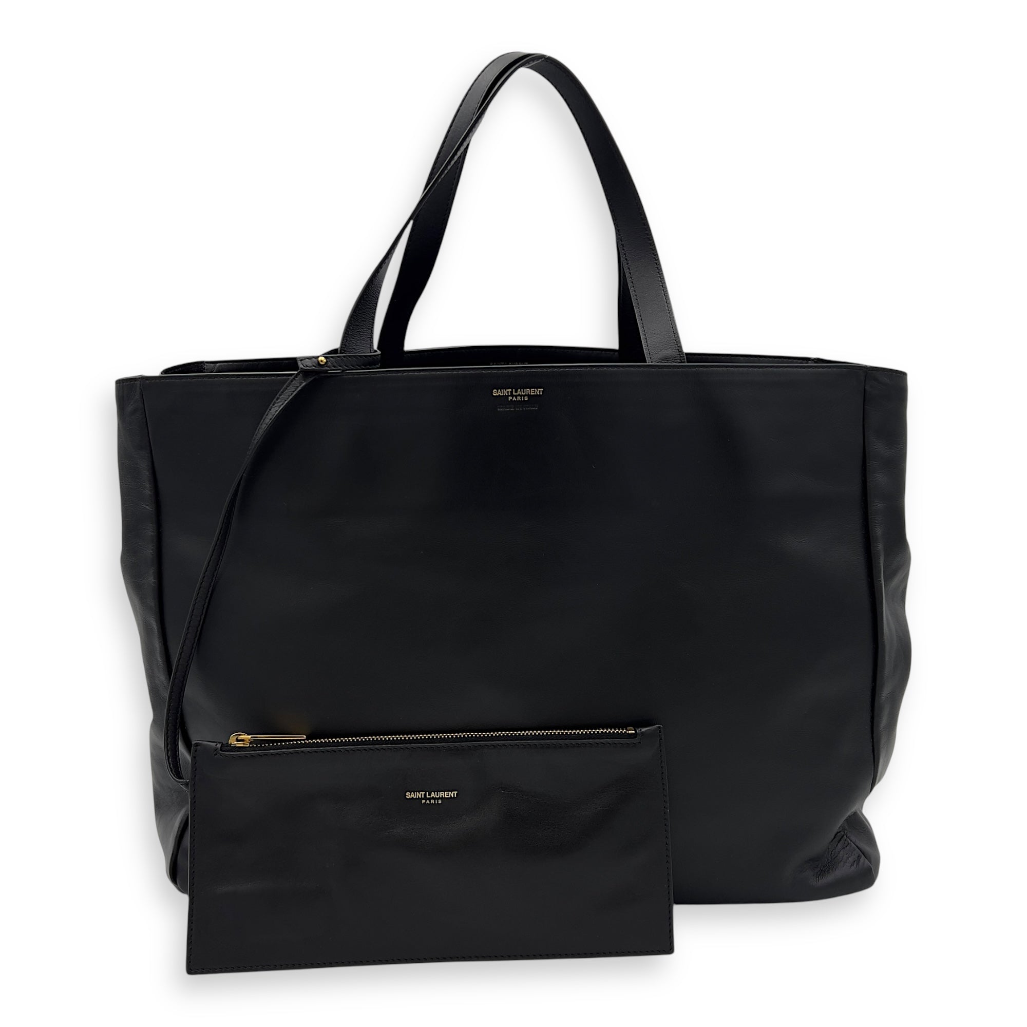 Shopper Black Tote Bag in Calfskin, Gold hardware - Image 10