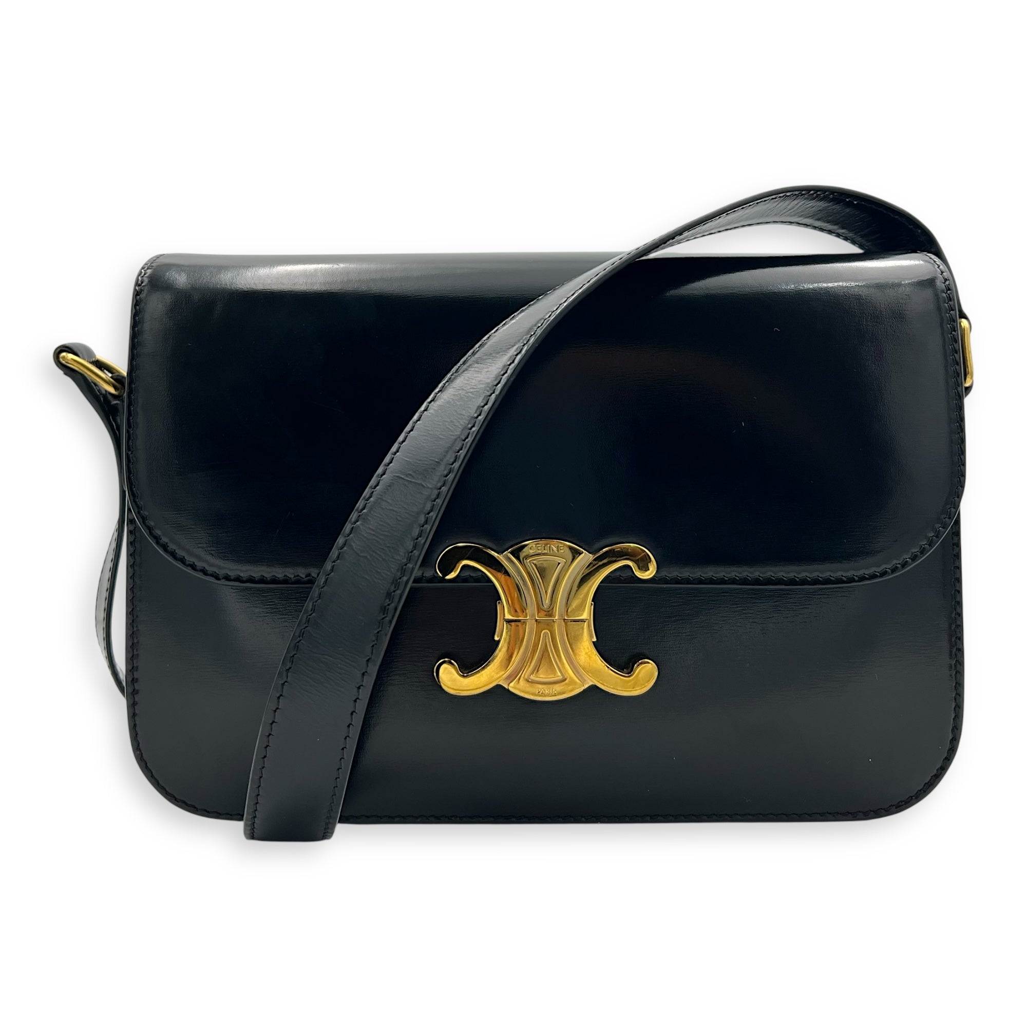 Triomphe Classique Black Shoulder Bag in Calfskin, Gold hardware - Image 10