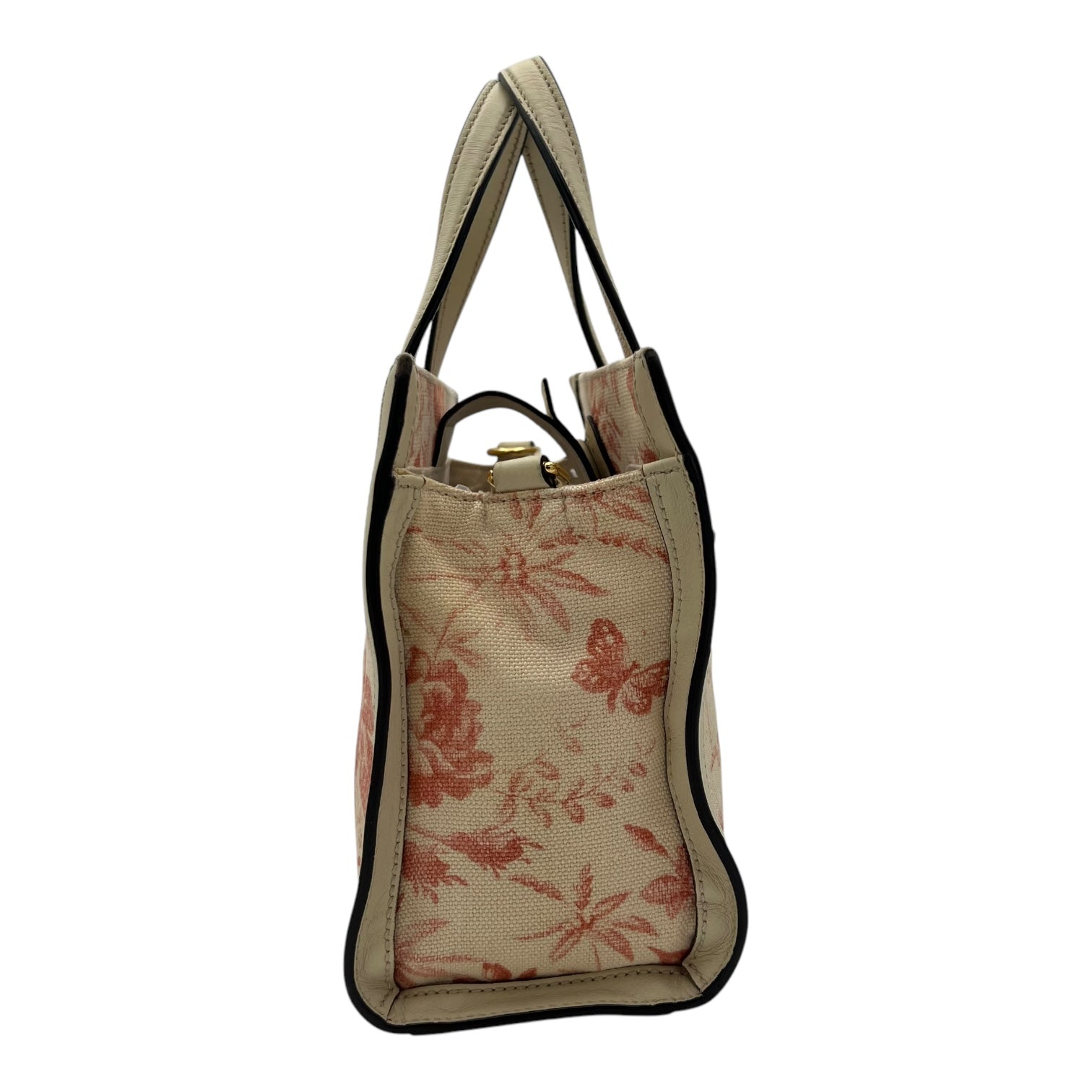 Ribbon Herbarium Top Handle Bag White in Canvas, Gold hardware - Image 4