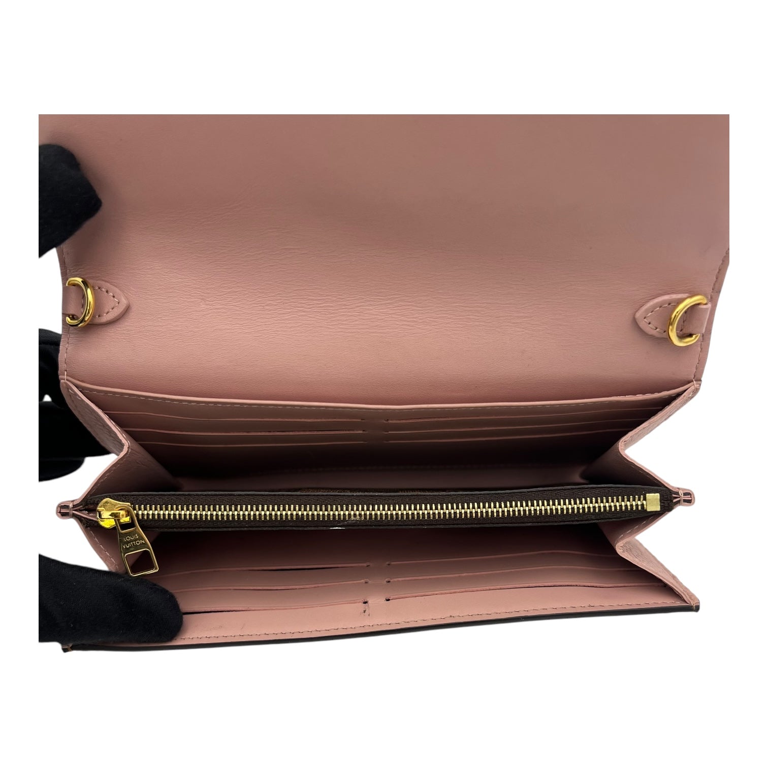 Croisette Wallet On Chain Damier Ebene in Coated Canvas, Gold hardware - Image 7