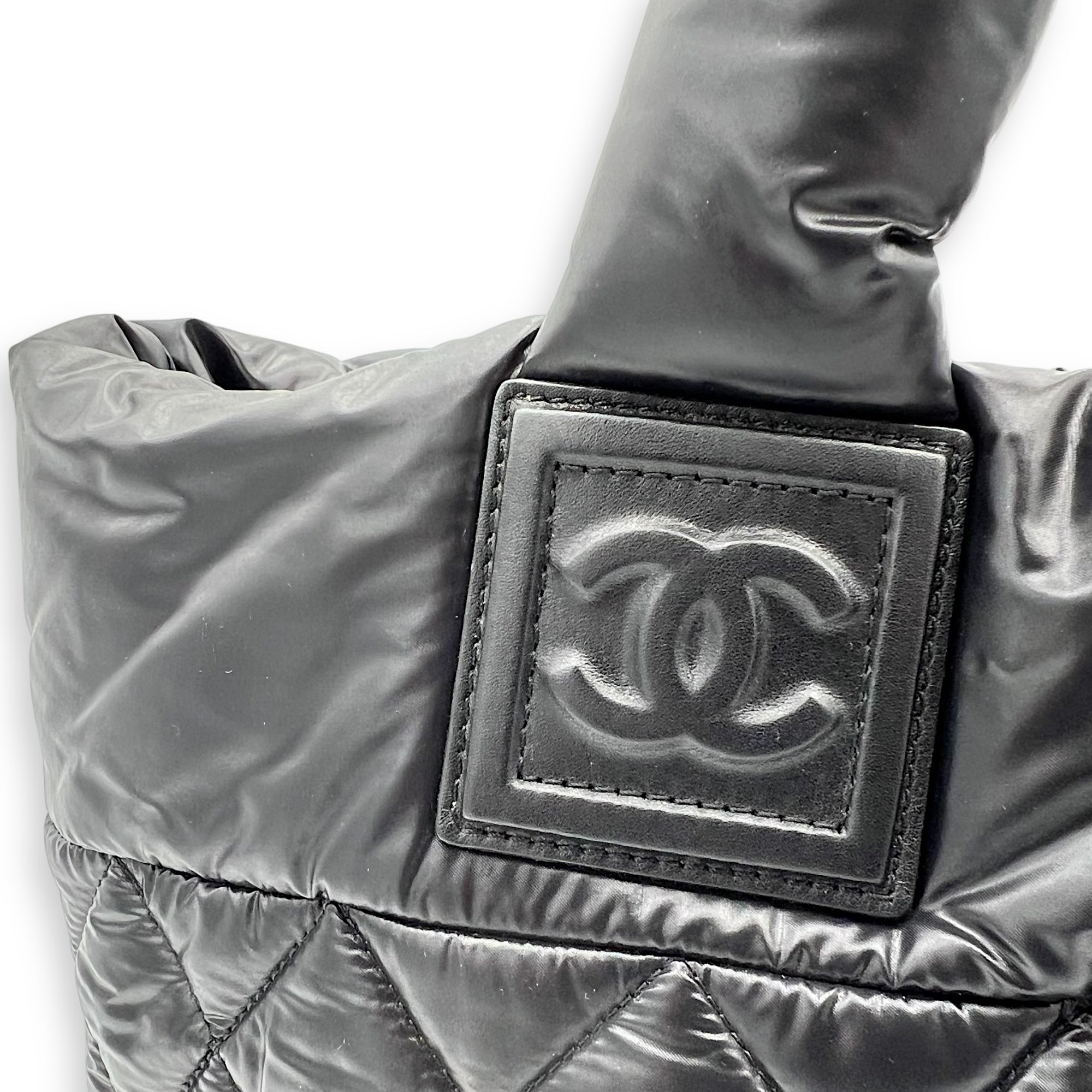 Coco Cocoon Tote Bag Black in Nylon, Silver hardware - Image 13