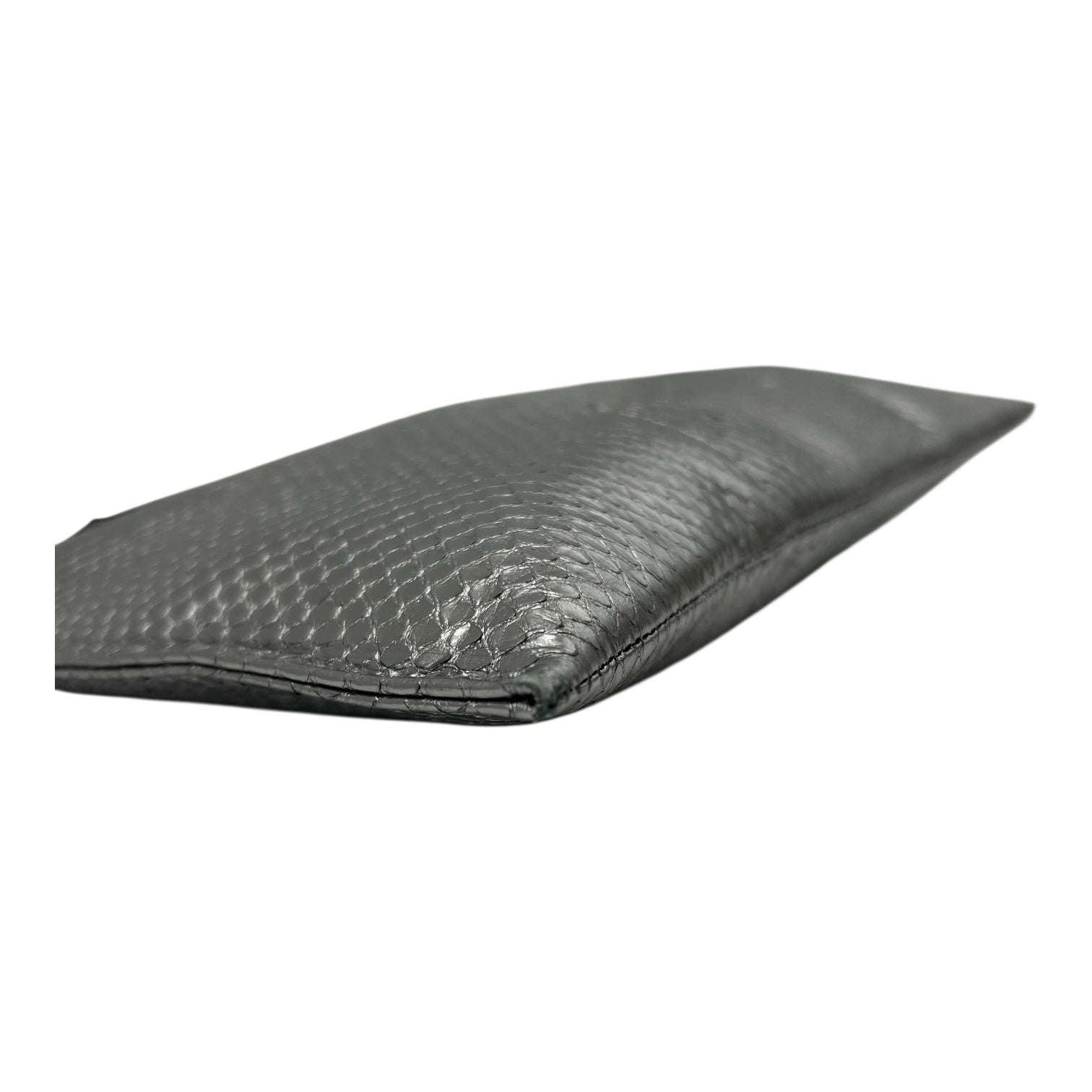 Push Lock Clip Silver Clutch in Python Embossed Calfskin, Silver hardware - Image 11