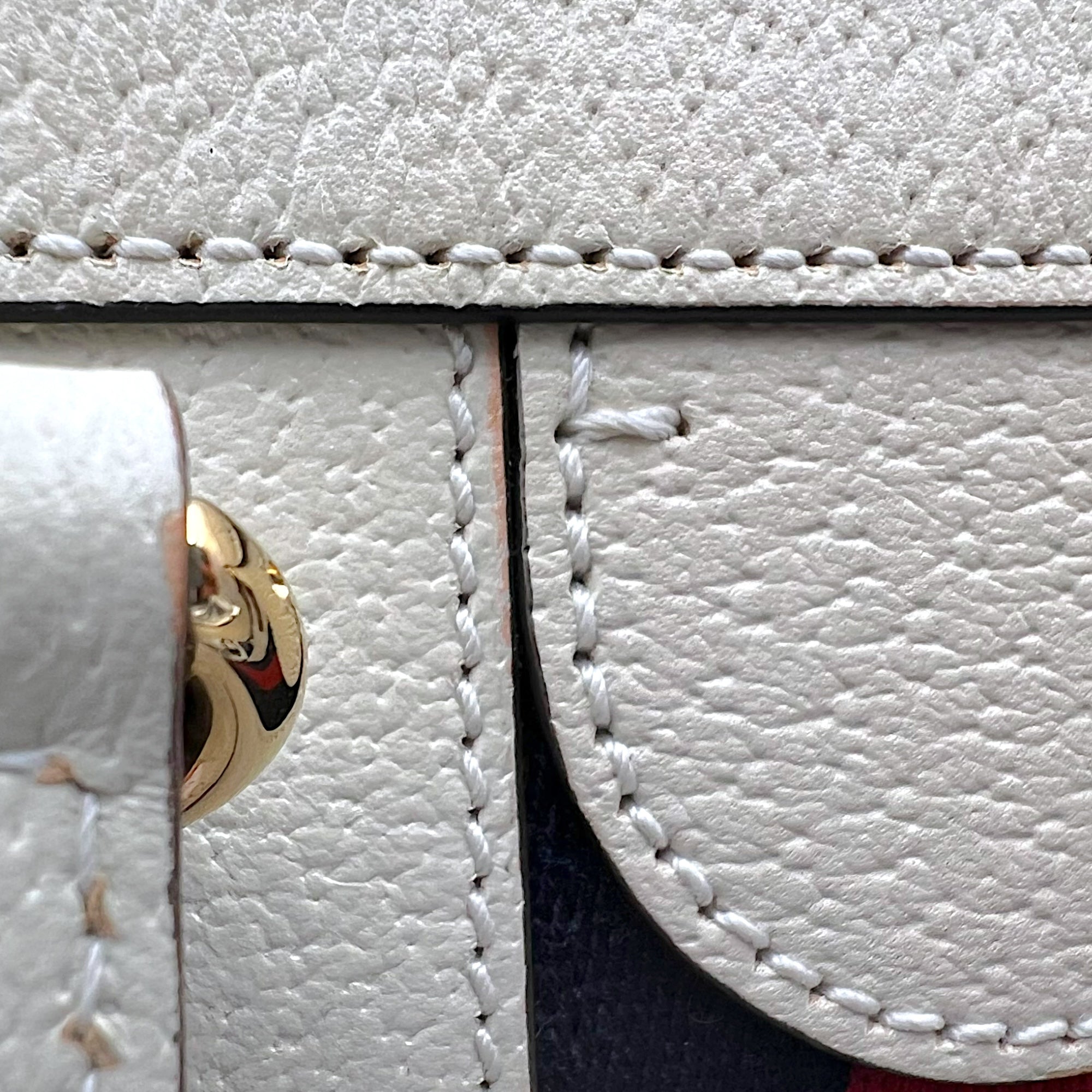 Ophidia Top Handle Bag White in Calfskin, Gold hardware - Image 16