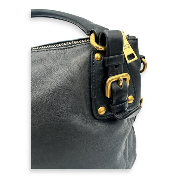 Logo Top Handle Bag Black in Calfskin, Gold hardware - Image 17
