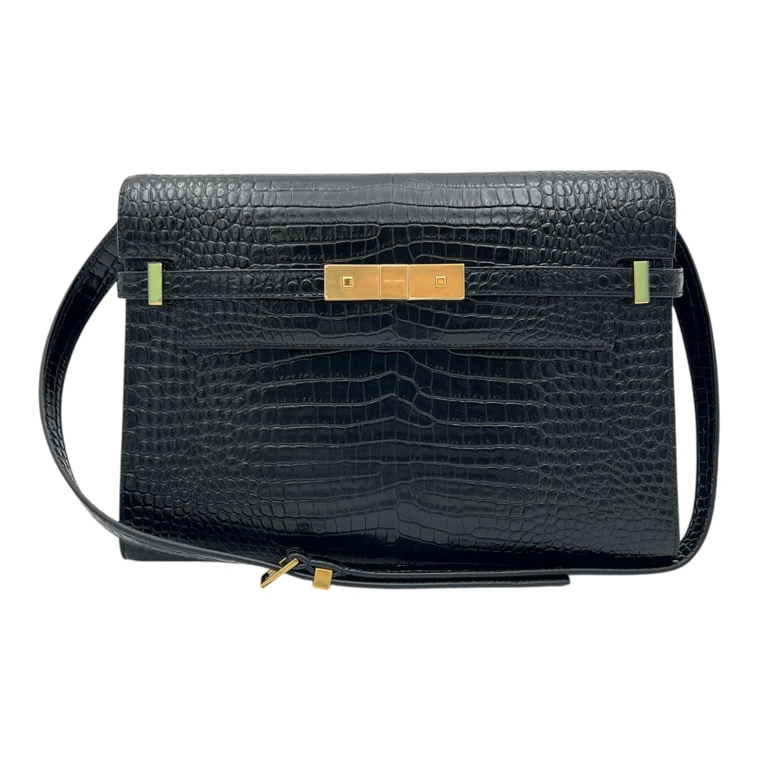 Manhattan Shoulder Bag Black in Crocodile Embossed Calfskin, Gold hardware - Image 8