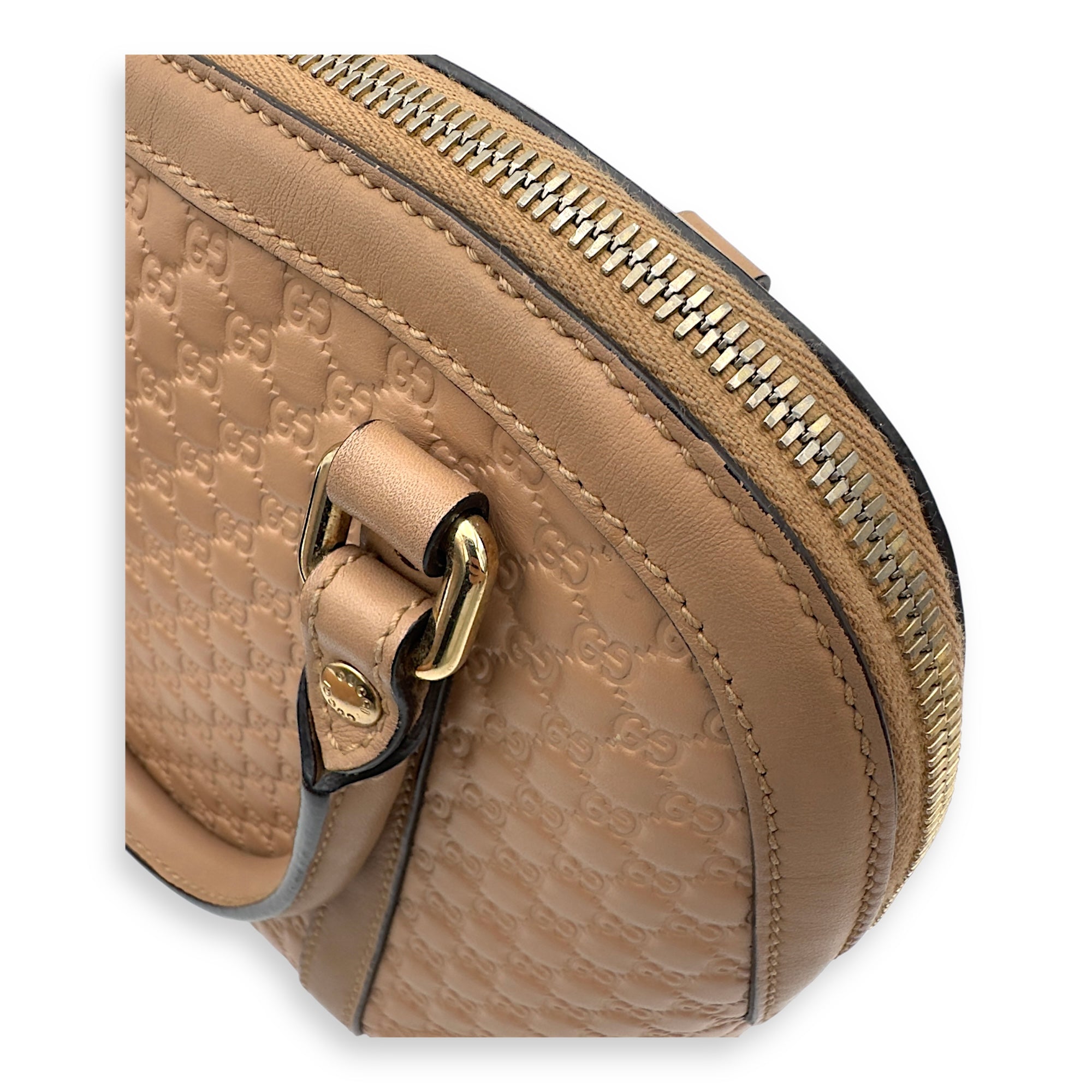 Dome Top Handle Bag Beige in Calfskin, Gold hardware - Image 18