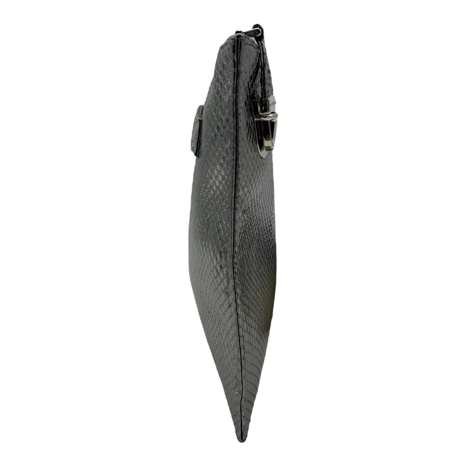 Push Lock Clip Silver Clutch in Python Embossed Calfskin, Silver hardware - Image 5