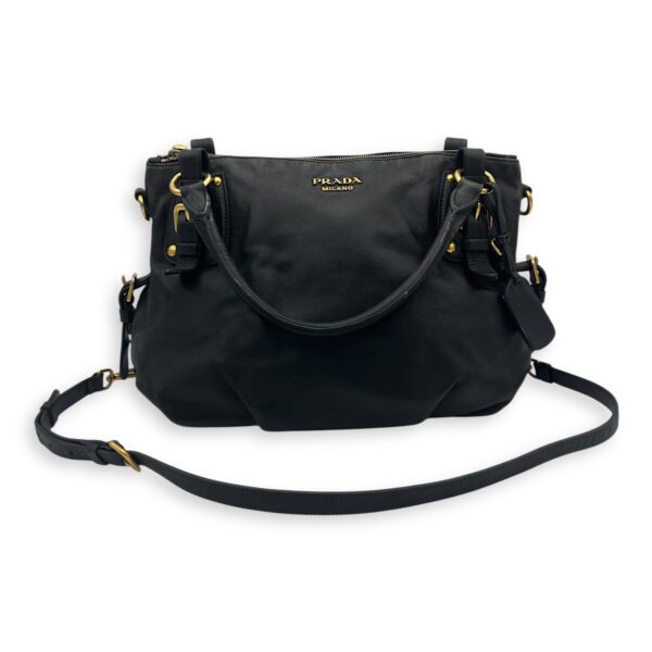 Logo Top Handle Bag Black in Calfskin, Gold hardware - Image 20