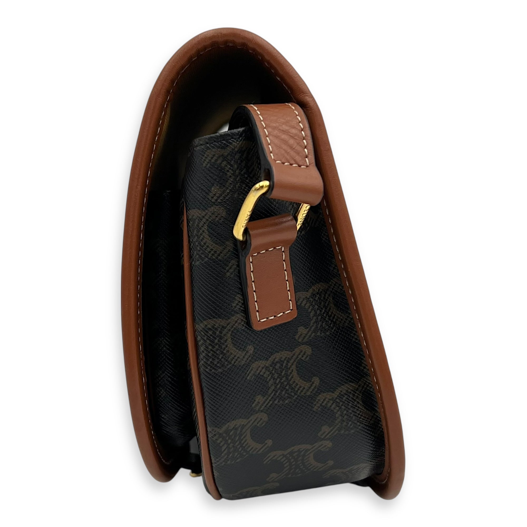 Folco Crossbody Bag Brown in Coated Canvas, Gold hardware - Image 4