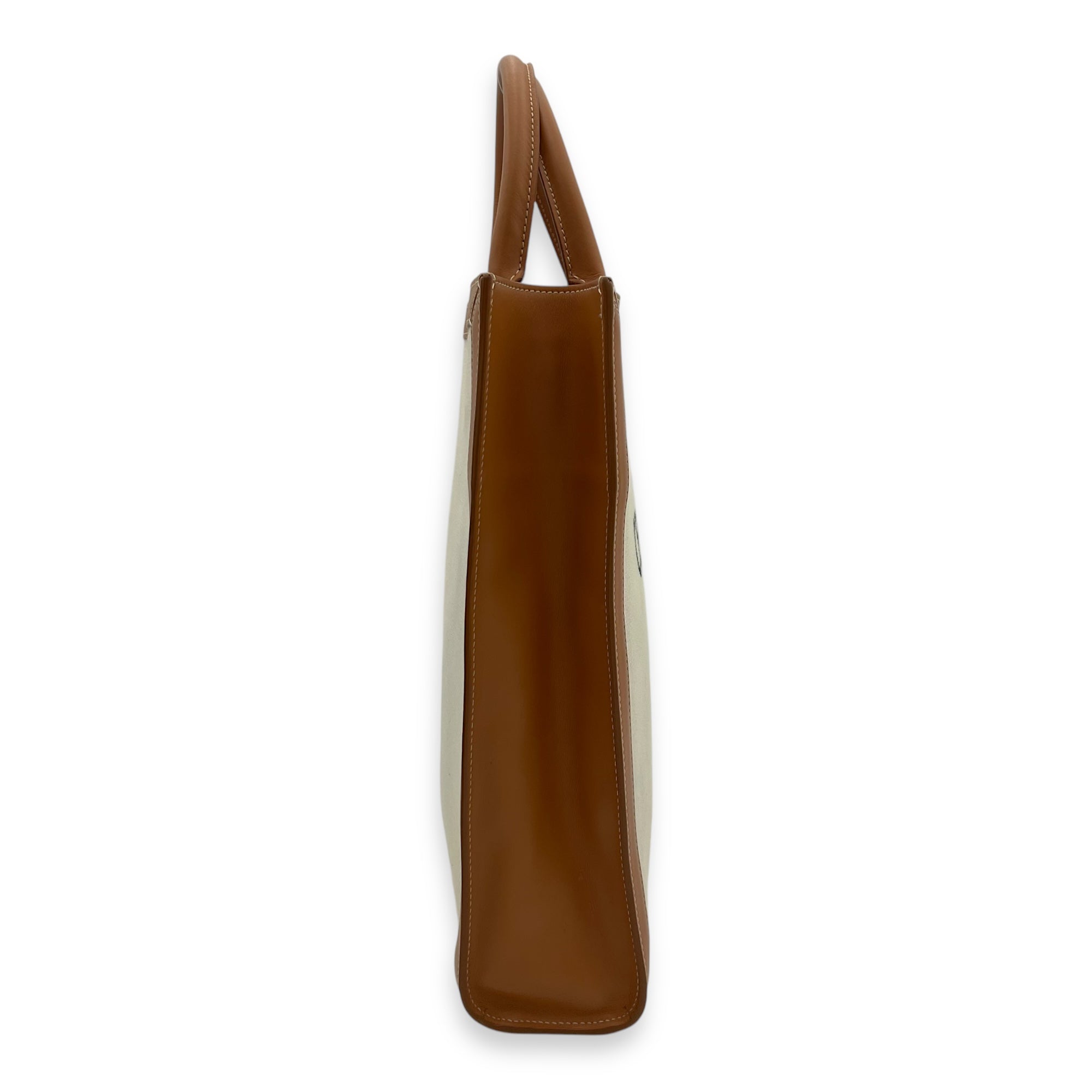 Cabas Top Handle Bag Brown in Canvas, Gold hardware - Image 4