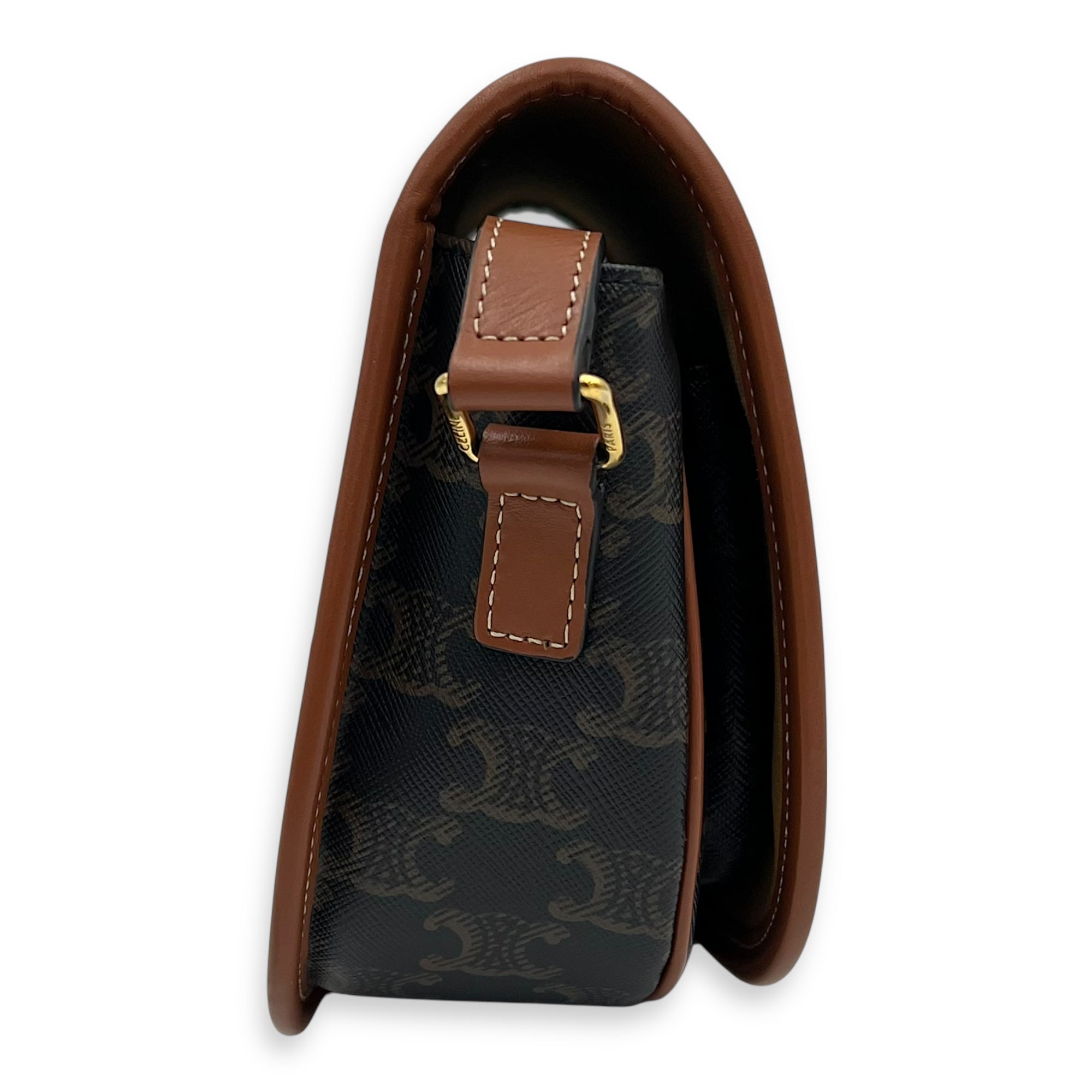 Folco Crossbody Bag Brown in Coated Canvas, Gold hardware - Image 5