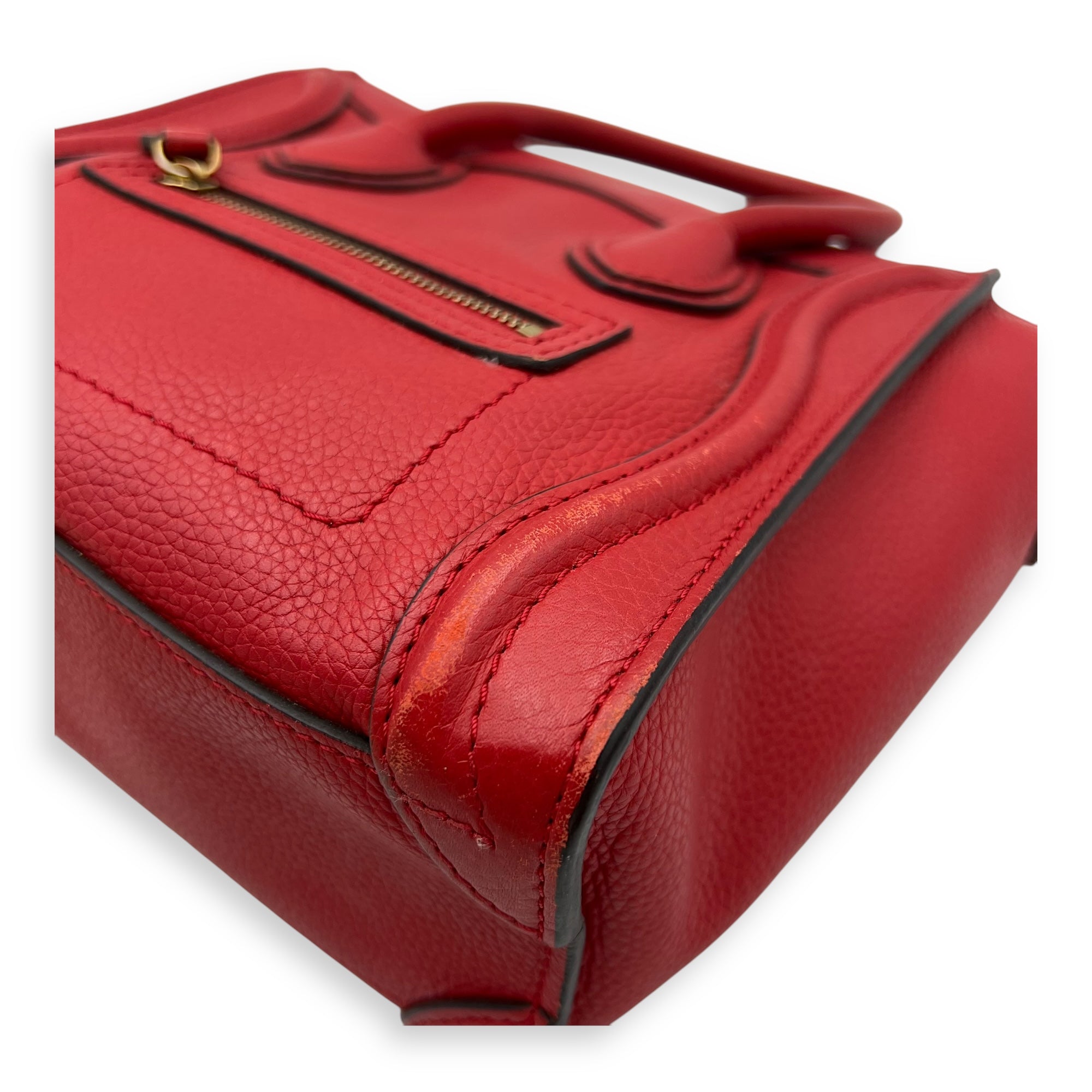 Luggage Nano Red Top Handle Bag in Calfskin, Gold hardware - Image 11