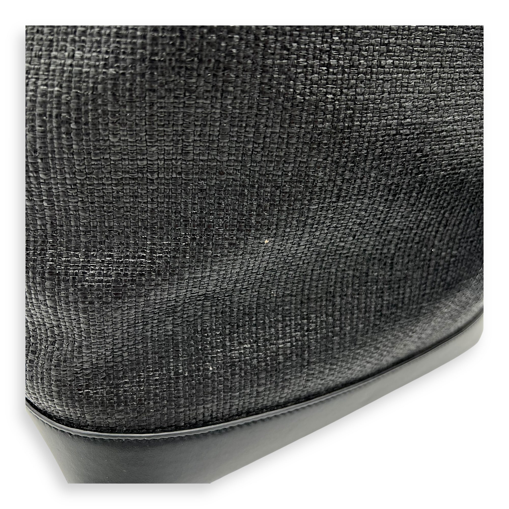 Teddy Tote Bag Black in Raffia, Silver hardware - Image 8