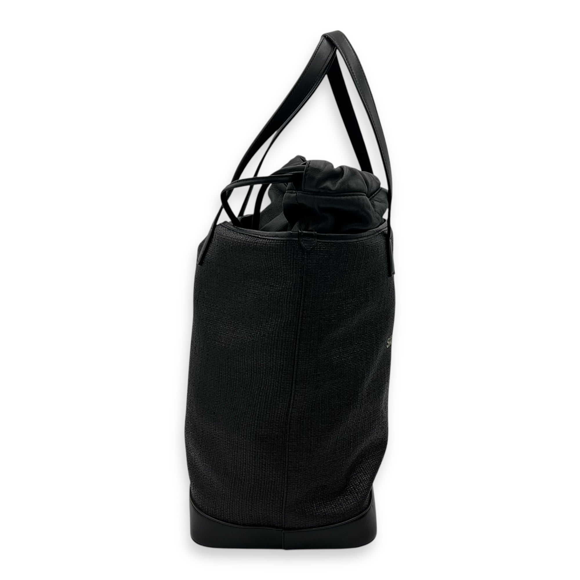 Teddy Tote Bag Black in Raffia, Silver hardware - Image 4