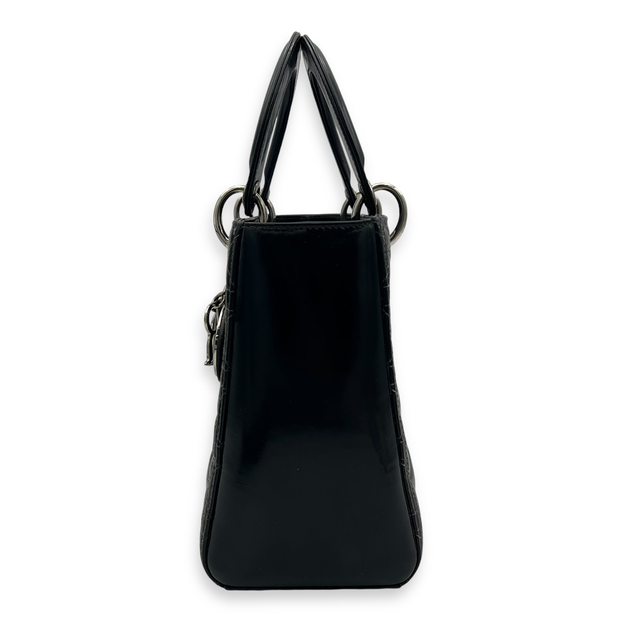 Lady Dior Top Handle Bag Medium Black in Patent Leather, Silver hardware - Image 4