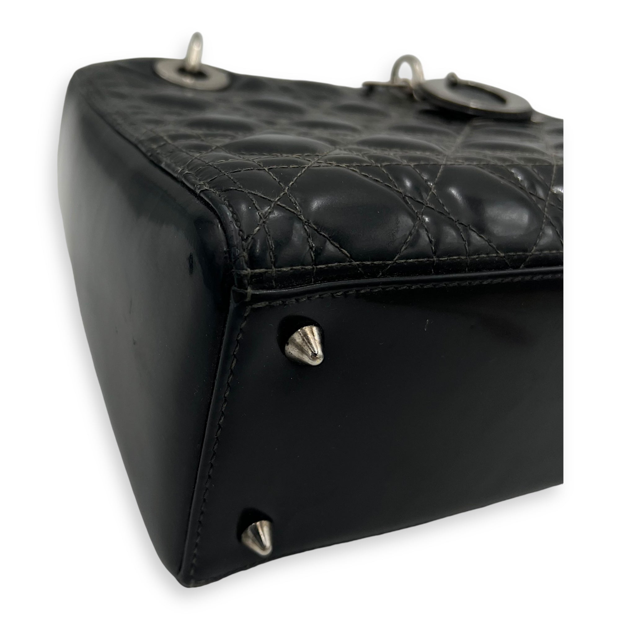 Lady Dior Top Handle Bag Medium Black in Patent Leather, Silver hardware - Image 16