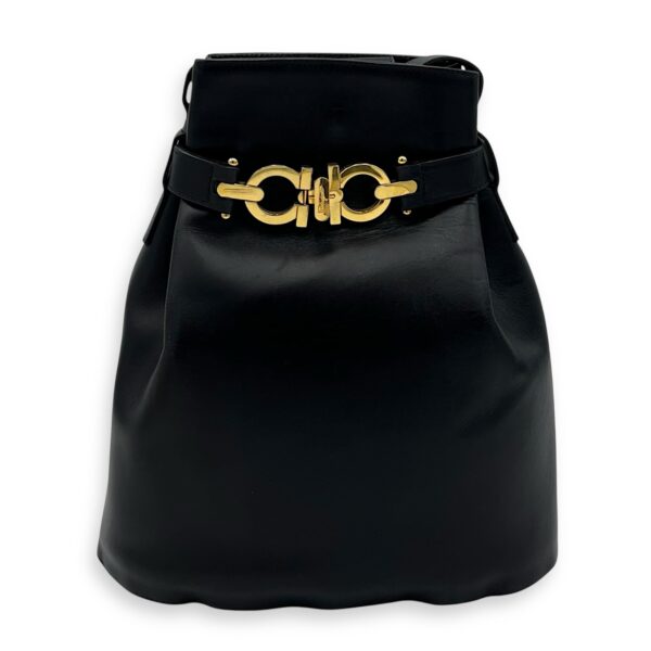 Gancini Black Shoulder Bag in Calfskin, Gold hardware
